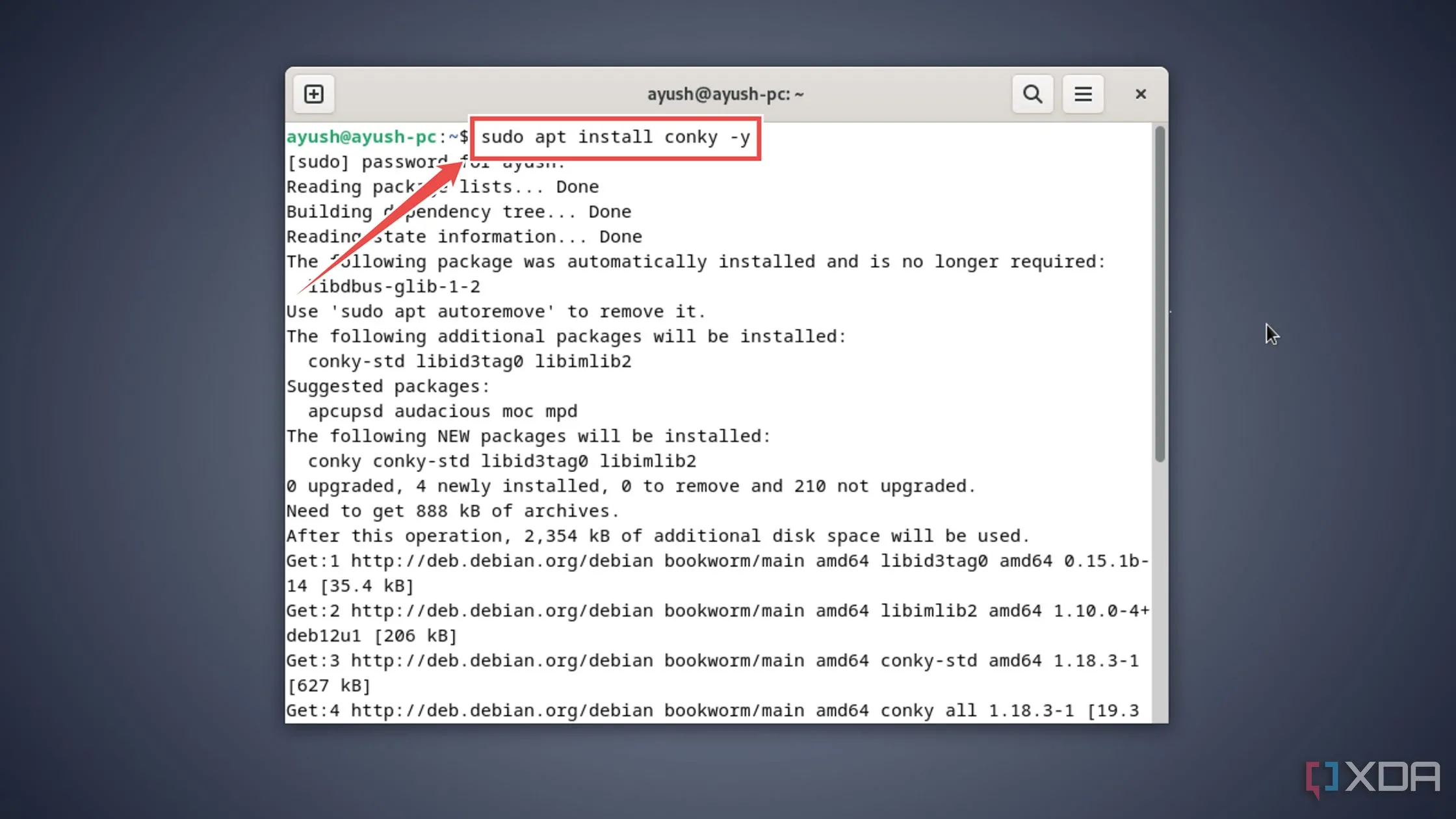 Lệnh cài đặt tiện ích Conky CLI qua Terminal trên Linux