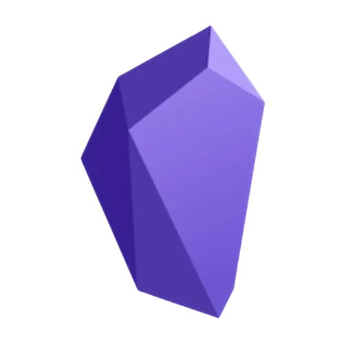 Logo của ứng dụng ghi chú Obsidian trên nền tối, biểu tượng đặc trưng của công cụ quản lý tri thức cá nhân.