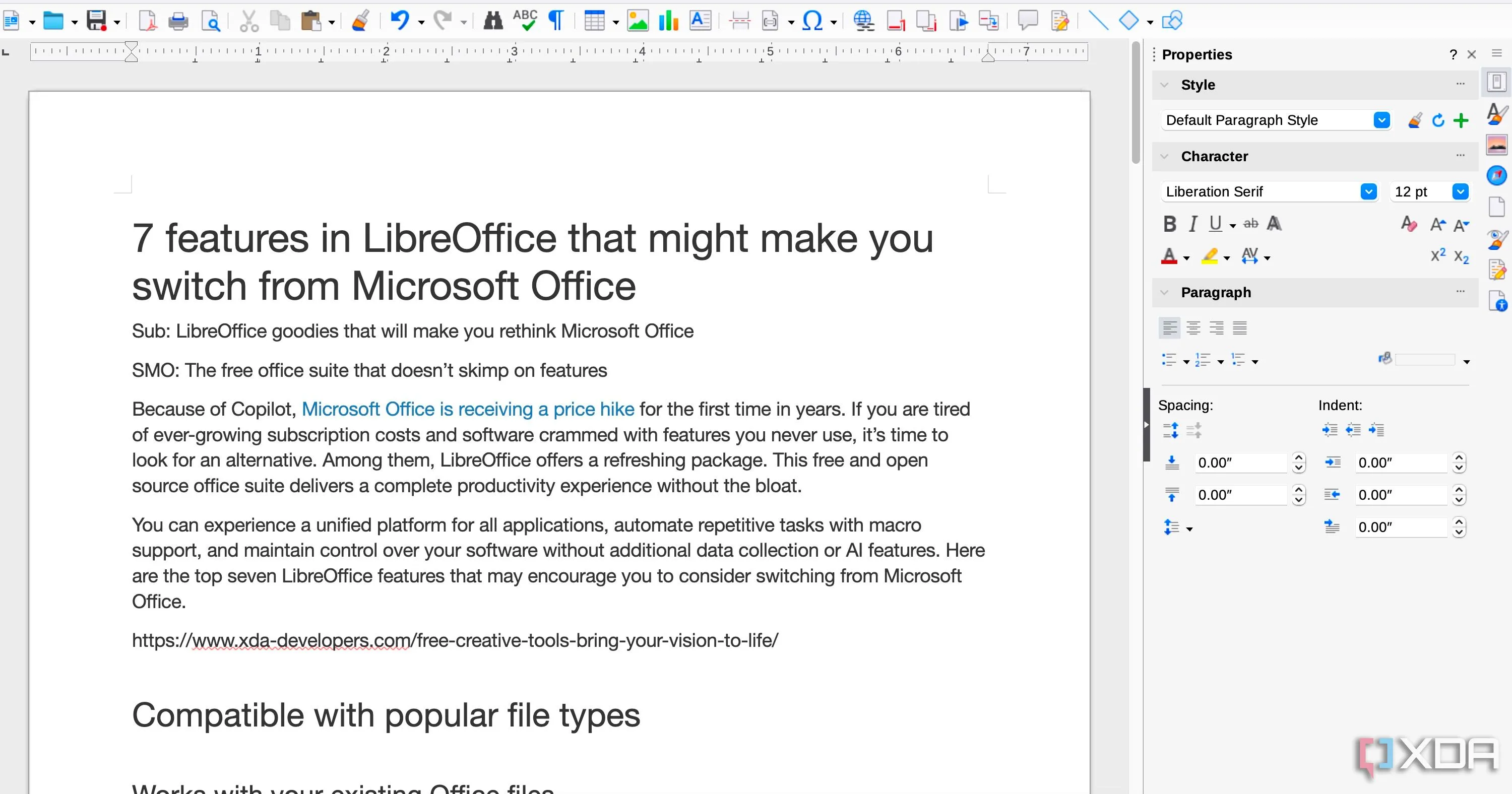 Màn hình LibreOffice Writer thể hiện khả năng định dạng tài liệu và tính năng phong phú của ứng dụng văn phòng mã nguồn mở