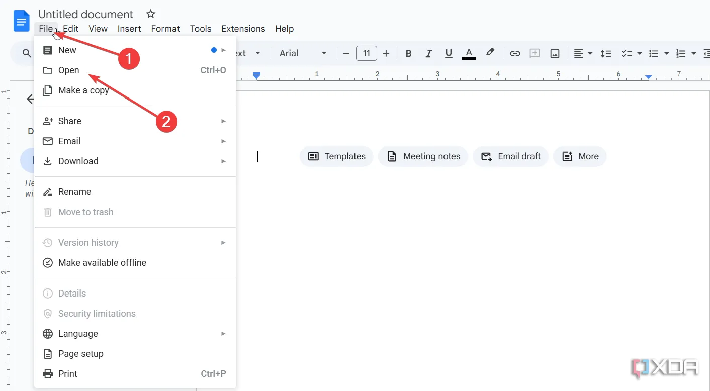 Mở tệp văn bản từ máy tính của bạn lên Google Docs thông qua tùy chọn &quot;Open&quot;