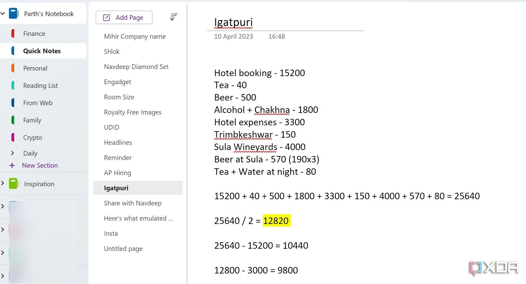 OneNote hỗ trợ tính toán các công thức toán học cơ bản ngay trong ghi chú, tiết kiệm thời gian và tăng hiệu suất làm việc.