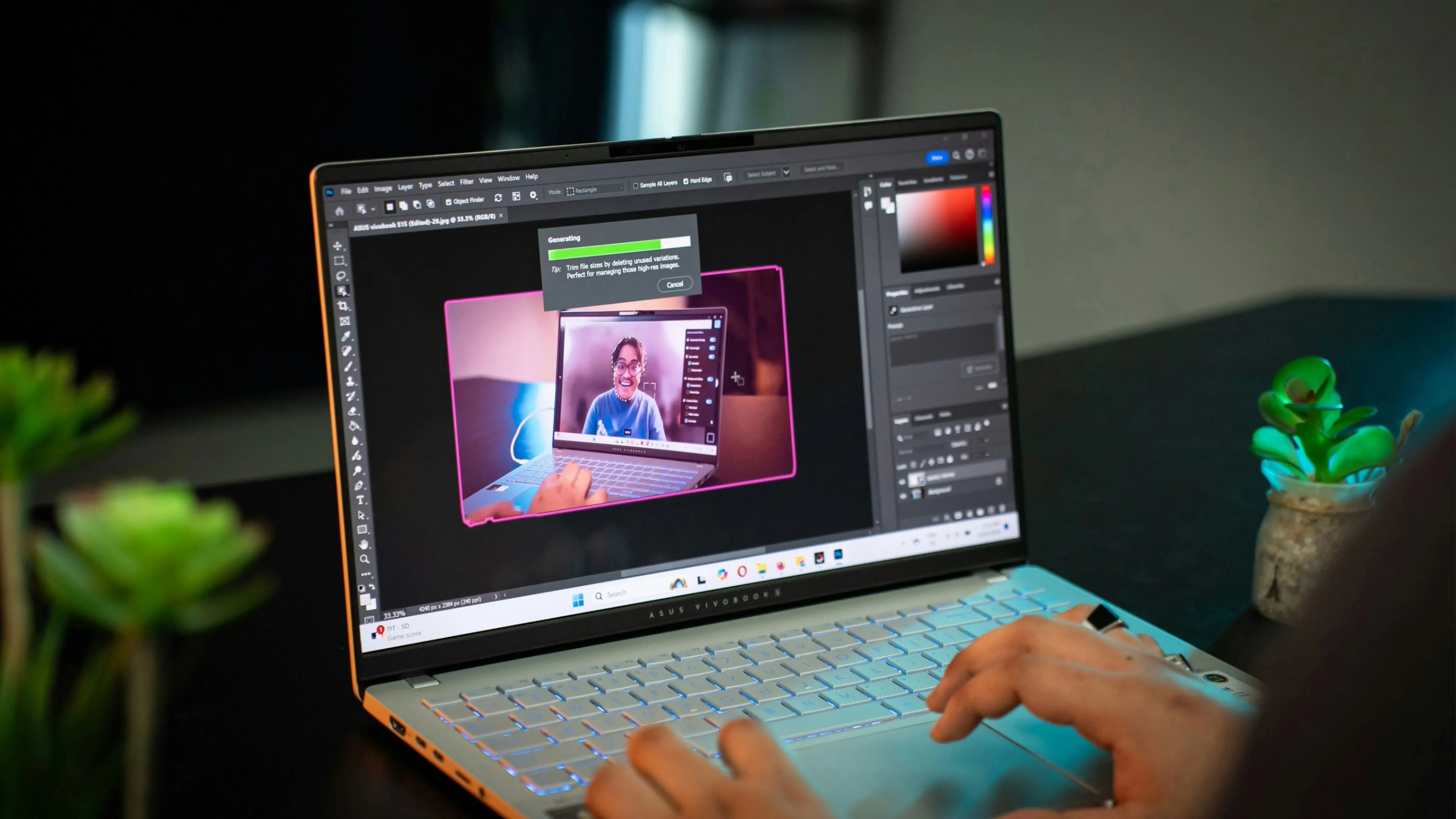 Phần mềm Adobe Photoshop đang chạy trên máy tính xách tay Windows, minh họa cho việc đây là công cụ chuyên nghiệp