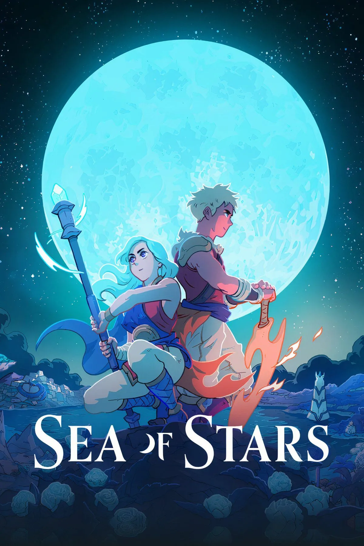 Phong cảnh và nhân vật trong game nhập vai Sea of Stars với đồ họa pixel art cổ điển