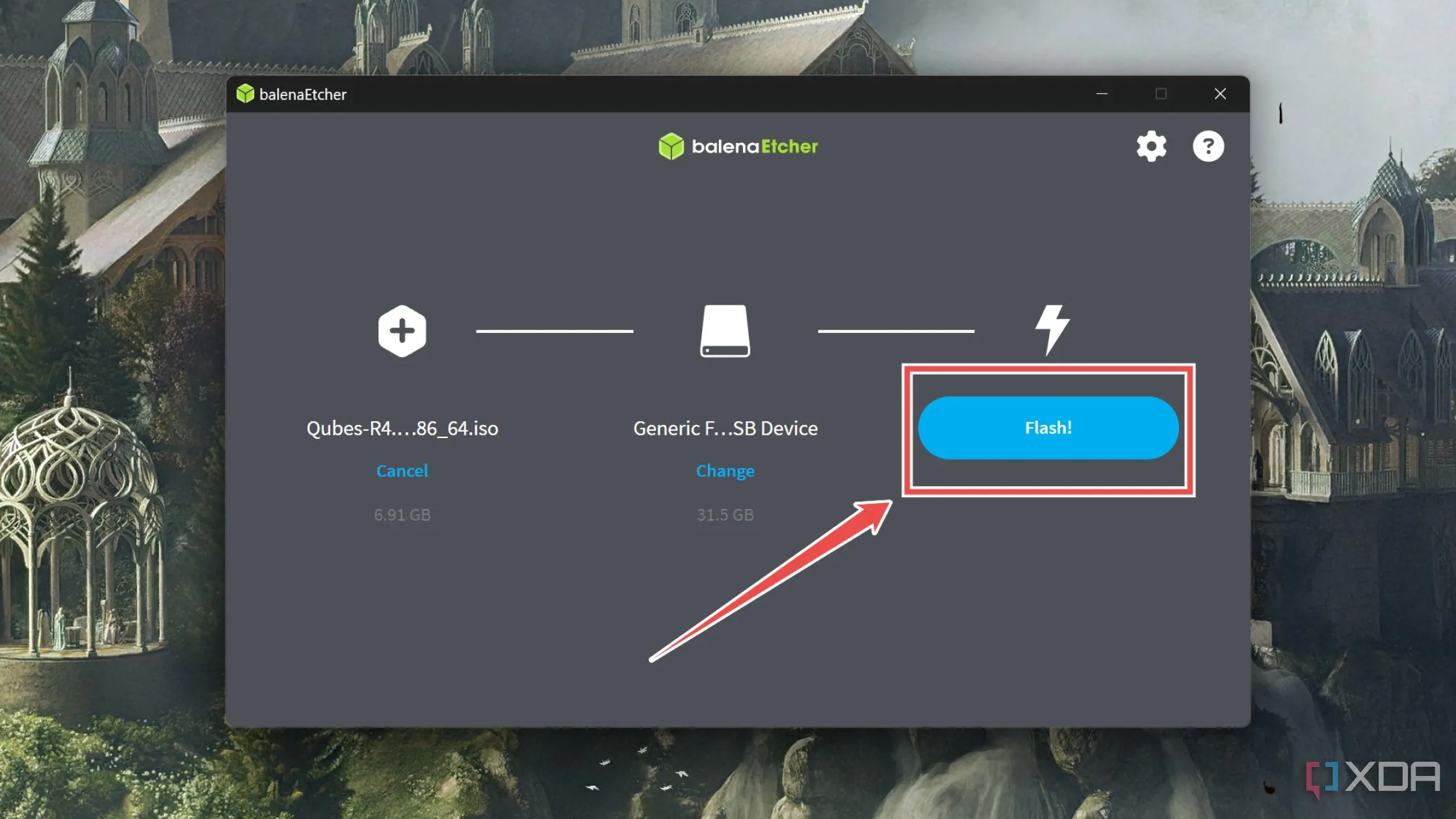Quá trình ghi tệp ISO Qubes OS vào ổ đĩa USB bằng Balena Etcher