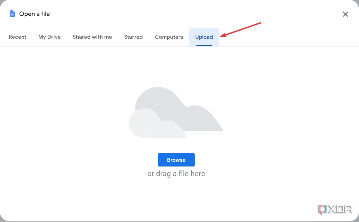 Tải lên tài liệu văn bản từ máy tính của bạn vào Google Docs bằng cách kéo thả hoặc duyệt tệp