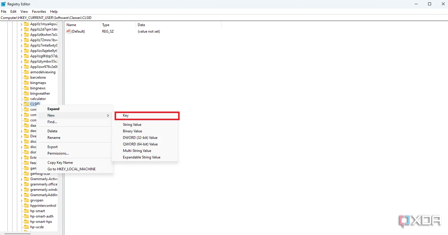 Thêm khóa Registry mới trong Registry Editor trên Windows 11