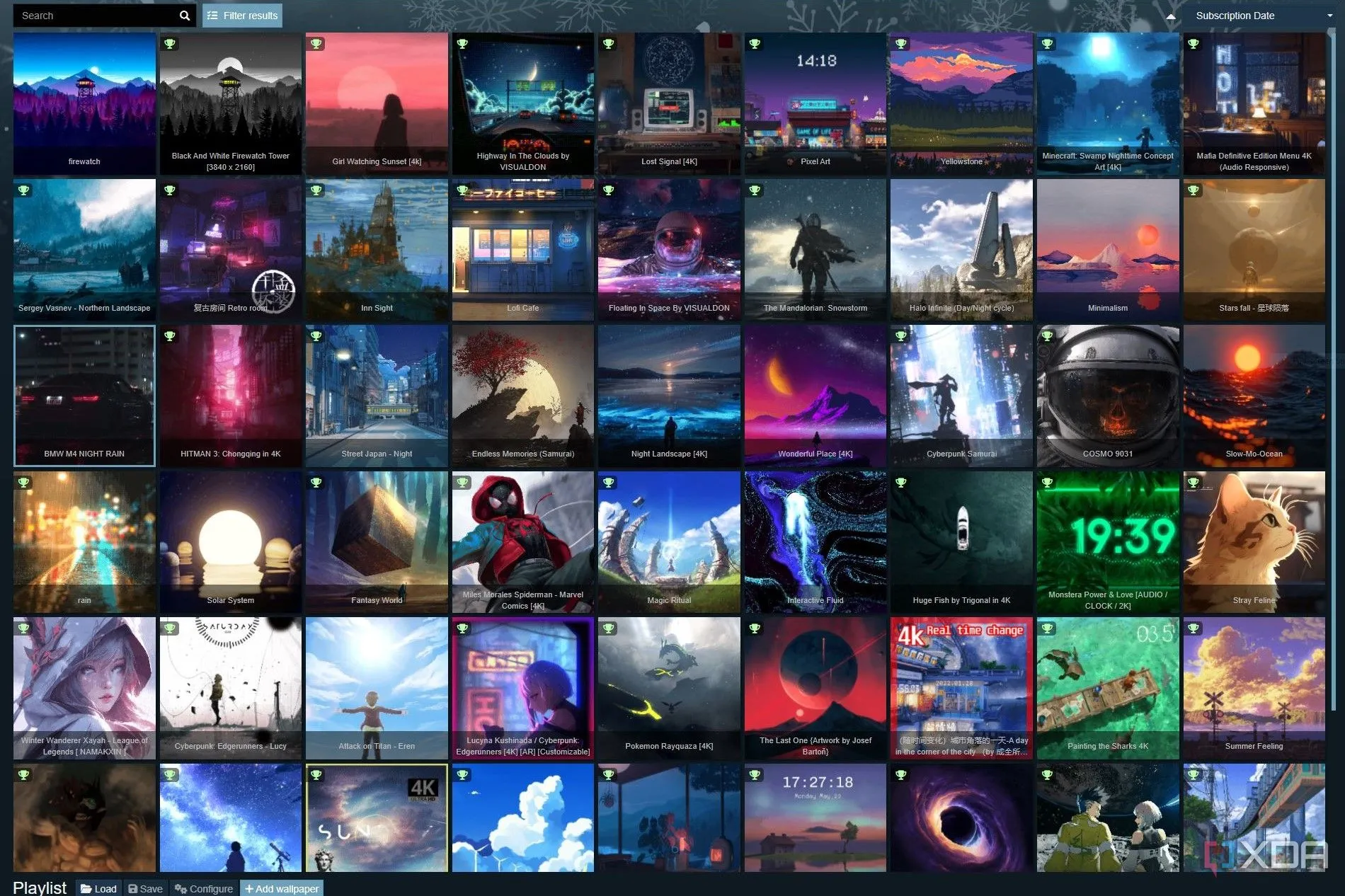 Thư viện hình nền đa dạng trong ứng dụng Wallpaper Engine.