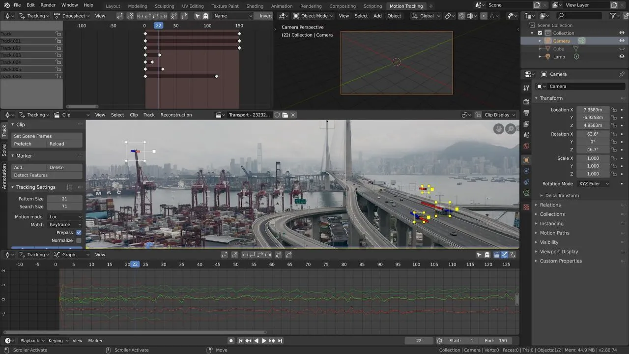 Tính năng theo dõi đối tượng (object tracking) được sử dụng trong giao diện Blender
