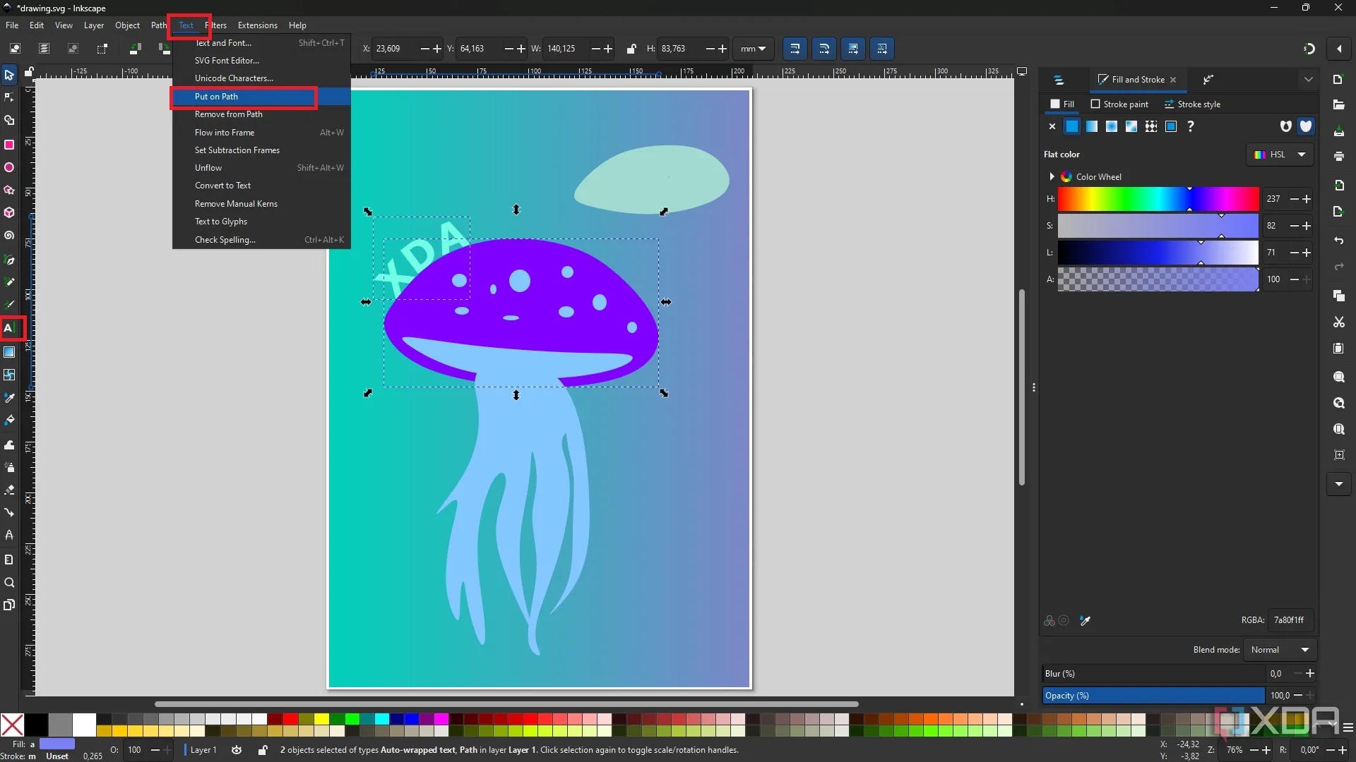 Tùy chỉnh văn bản nâng cao trong Inkscape với các tùy chọn như kerning, line spacing và chuyển đổi sang đường dẫn.