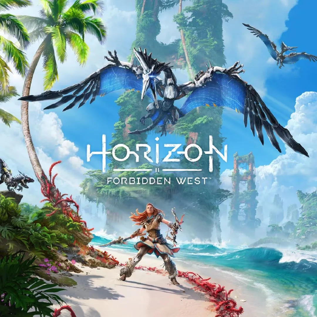 Aloy đối đầu với cỗ máy khổng lồ trong thế giới tuyệt đẹp của Horizon Forbidden West.