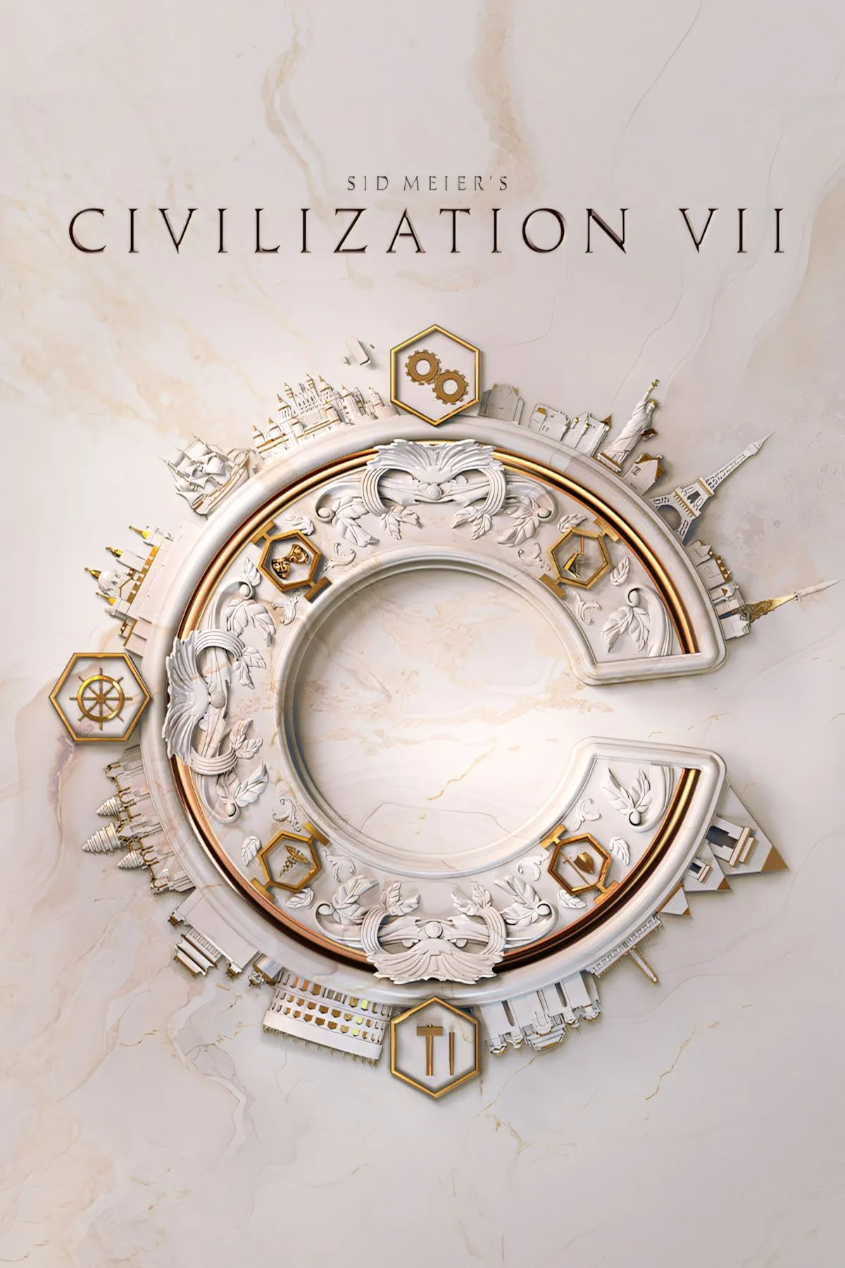Ảnh bìa game Civilization 7 với hình ảnh lãnh tụ các nền văn minh và các kỳ quan thế giới