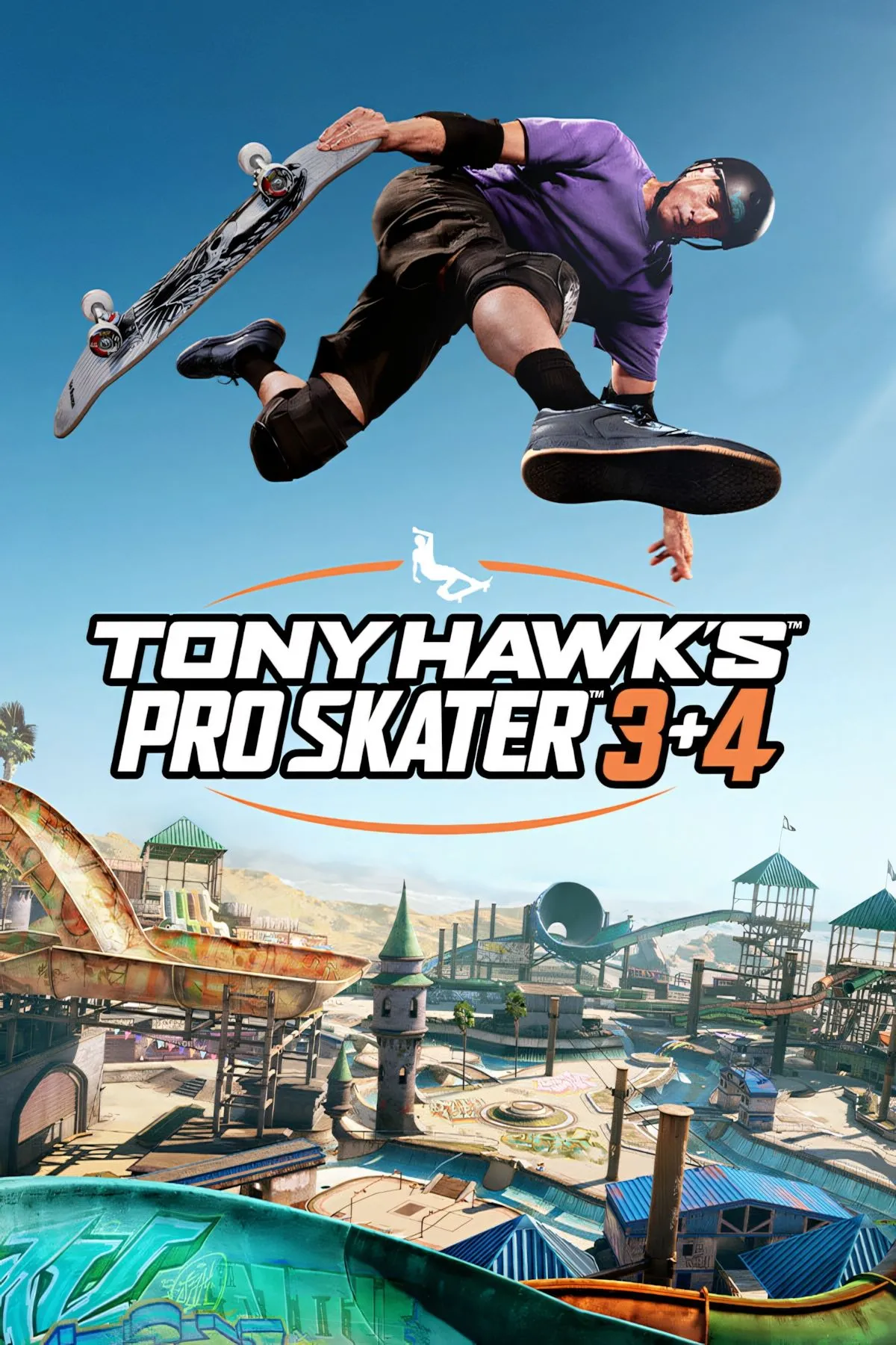 Ảnh bìa game Tony Hawk's Pro Skater 3 + 4, thể hiện một skater đang thực hiện cú trick