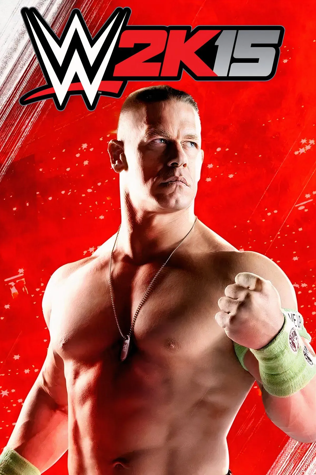 Ảnh bìa game WWE 2K15 với bộ đôi John Cena và Roman Reigns