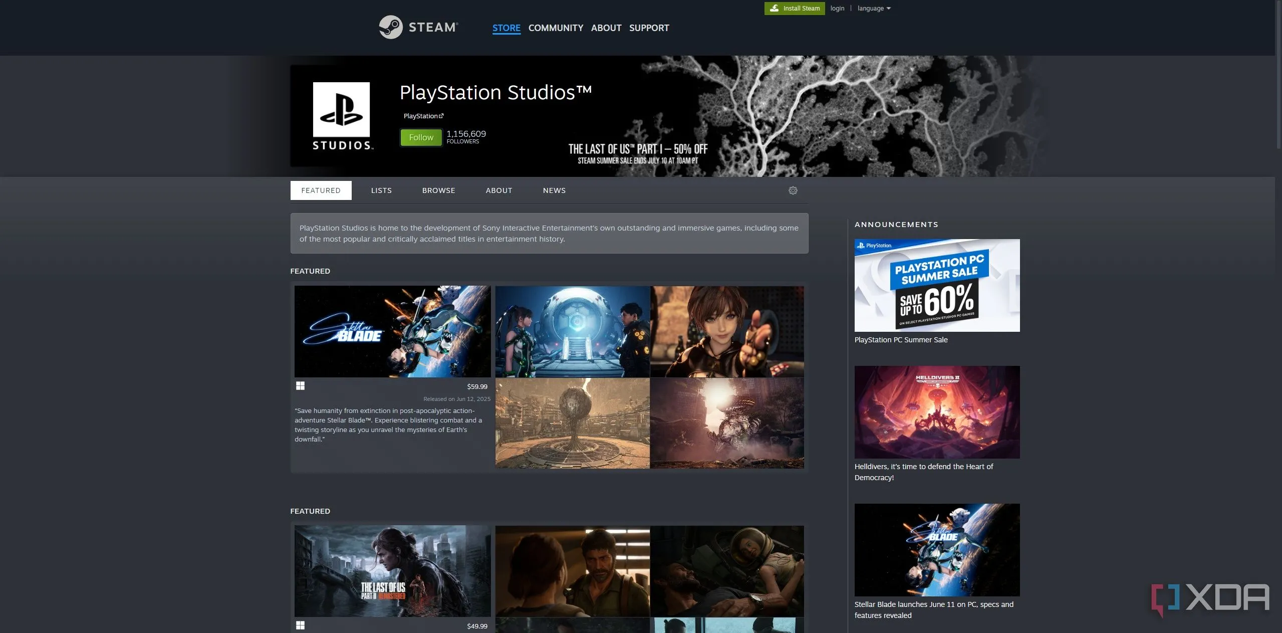 Ảnh chụp màn hình các tựa game từ PlayStation Studios hiện có mặt trên nền tảng Steam, cho thấy xu hướng đa nền tảng hóa của Sony.