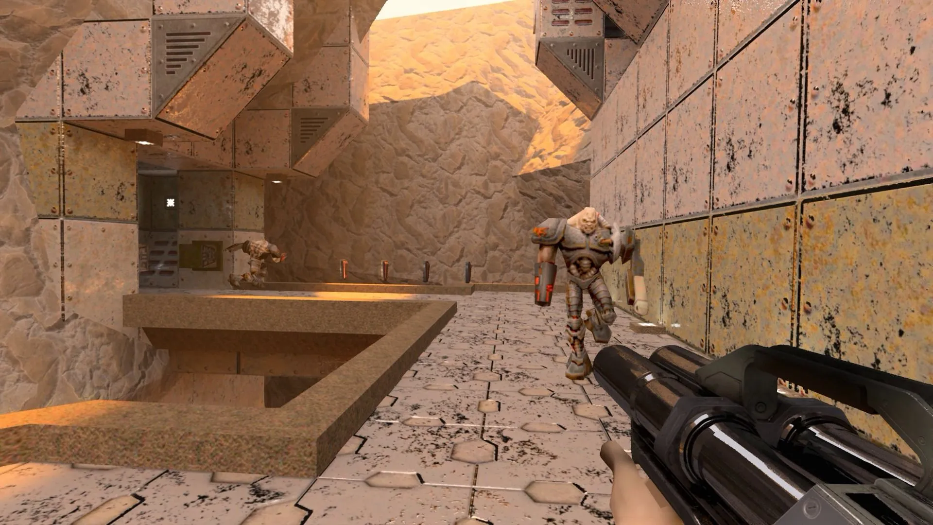 Ảnh chụp màn hình game Quake II với đồ họa Ray Tracing hiện đại, minh họa cho sự hồi sinh của các tựa game FPS kinh điển.