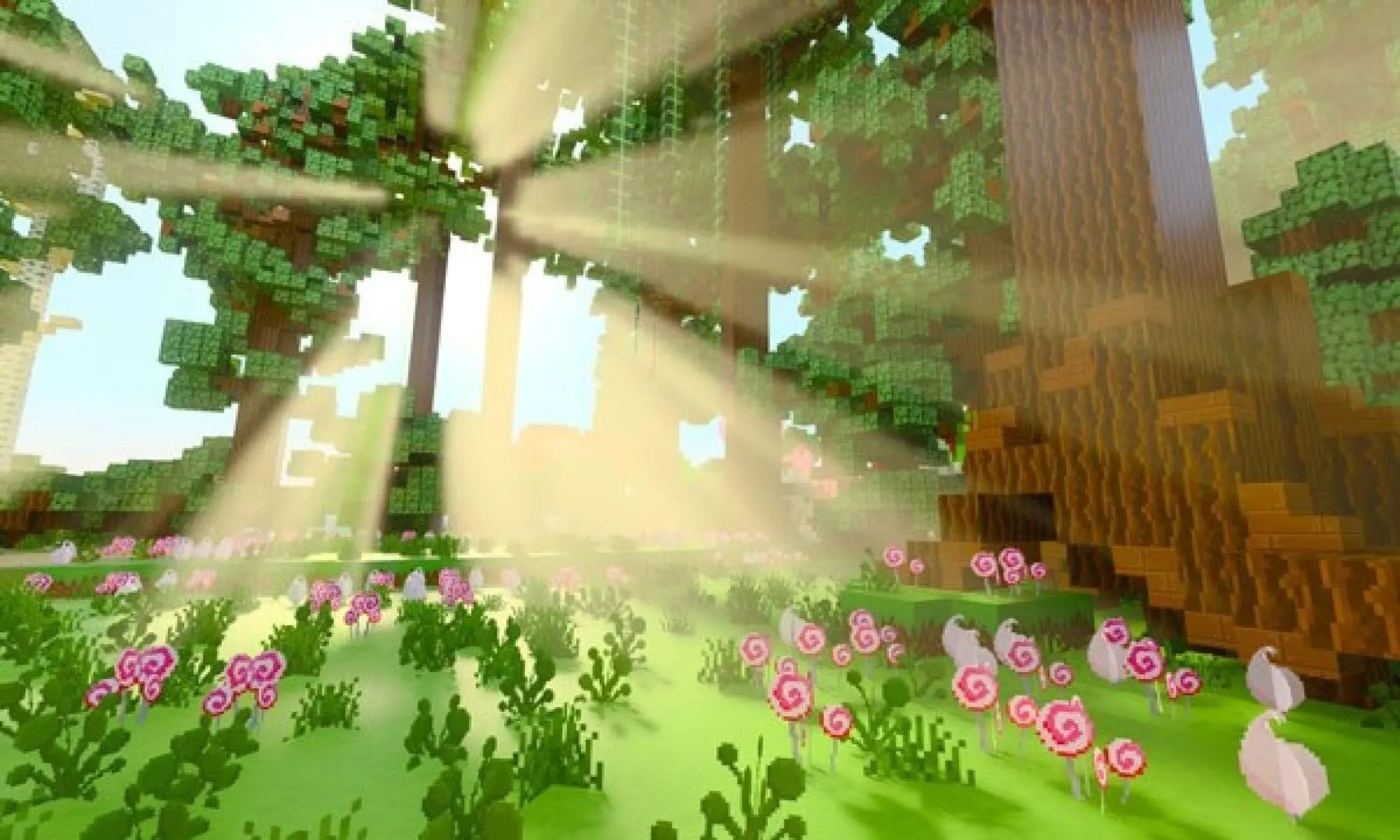 Ảnh chụp màn hình Minecraft RTX hiển thị hiệu ứng ánh sáng và bóng đổ chân thực