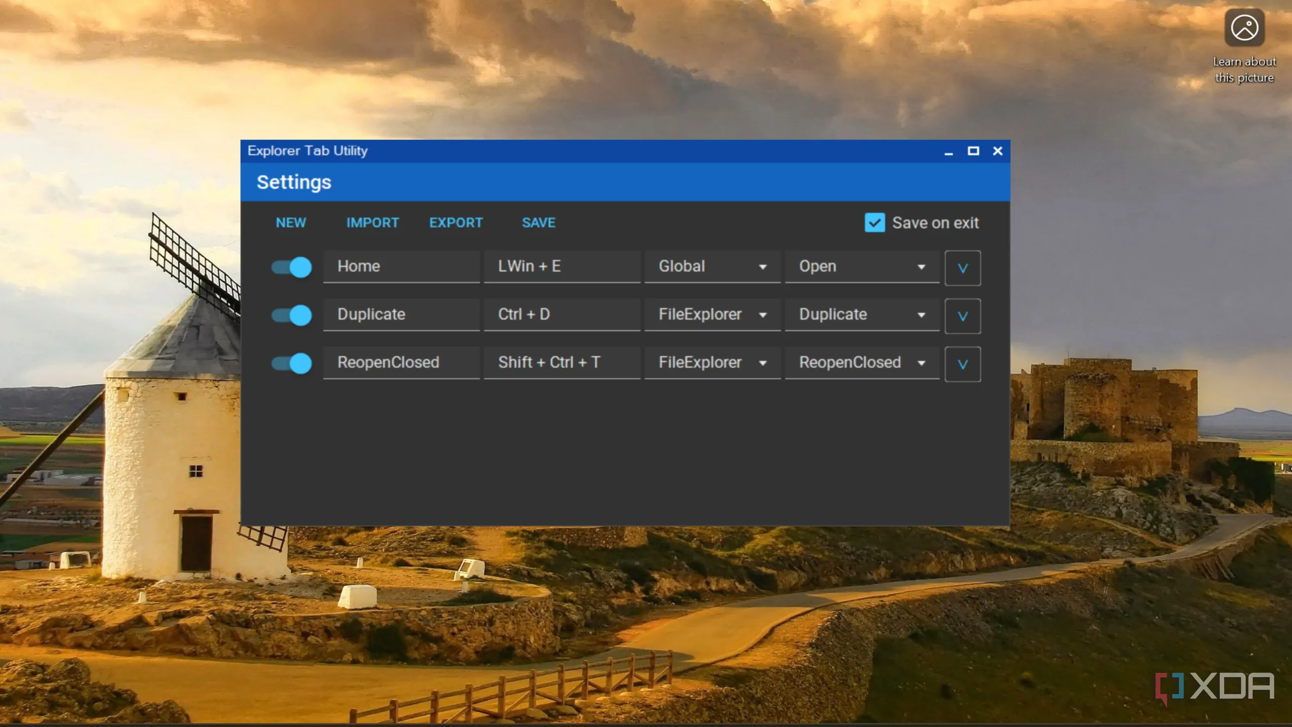 Ảnh chụp màn hình ứng dụng ExplorerTabUtility đang hoạt động trên Windows 11, hiển thị nhiều thư mục mở trong các tab