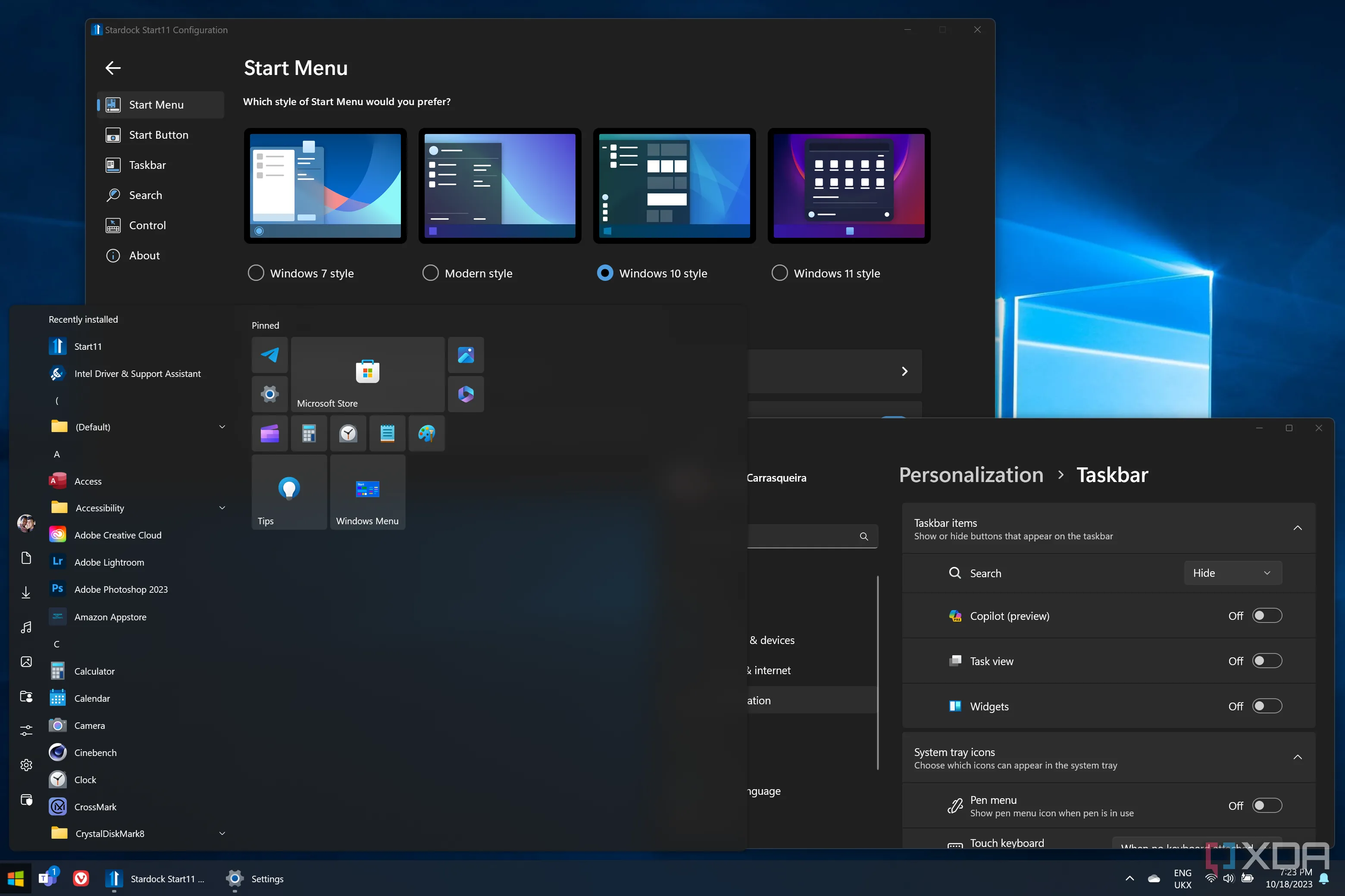 Ảnh chụp màn hình Windows 11 với giao diện được tùy chỉnh để trông giống Windows 10
