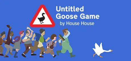 Áp phích game Untitled Goose Game với một con ngỗng đang gây rối trong một ngôi làng yên bình
