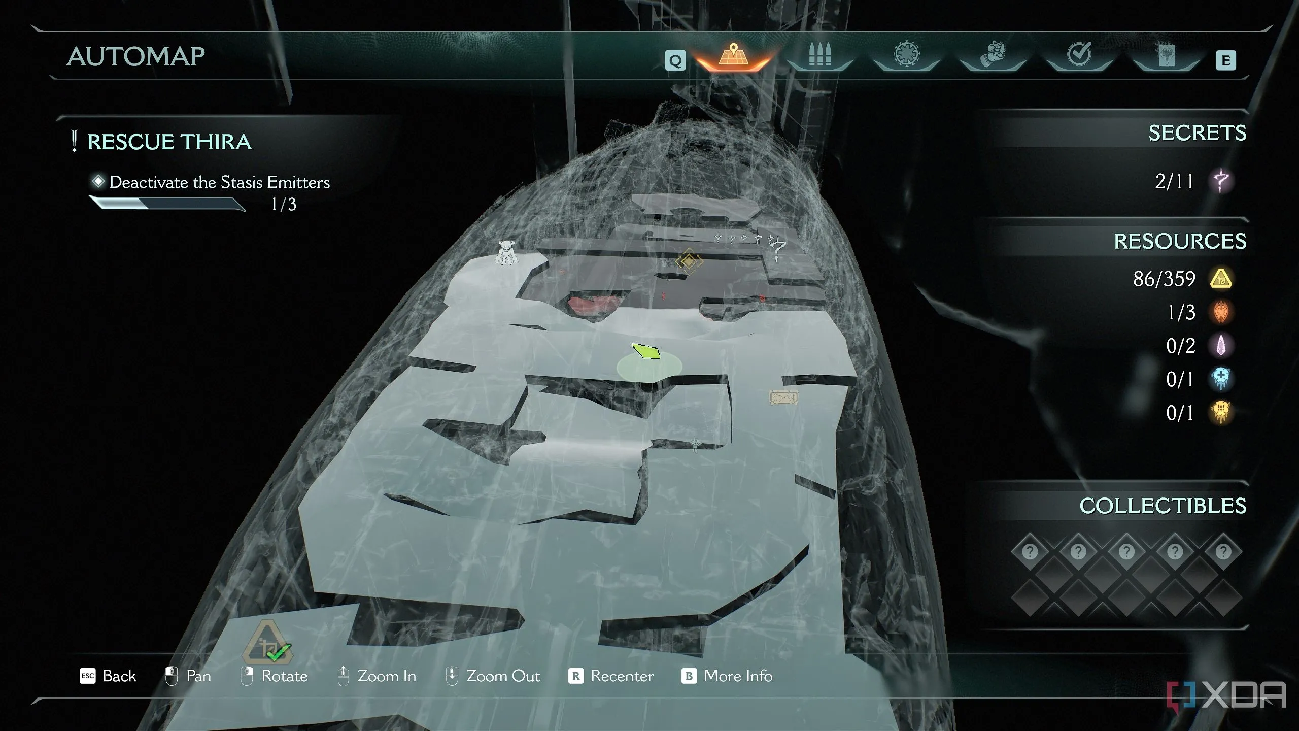 Bản đồ 3D Automap hiển thị vị trí thực hiện Shield Bash trong Chương 14 của Doom: The Dark Ages.