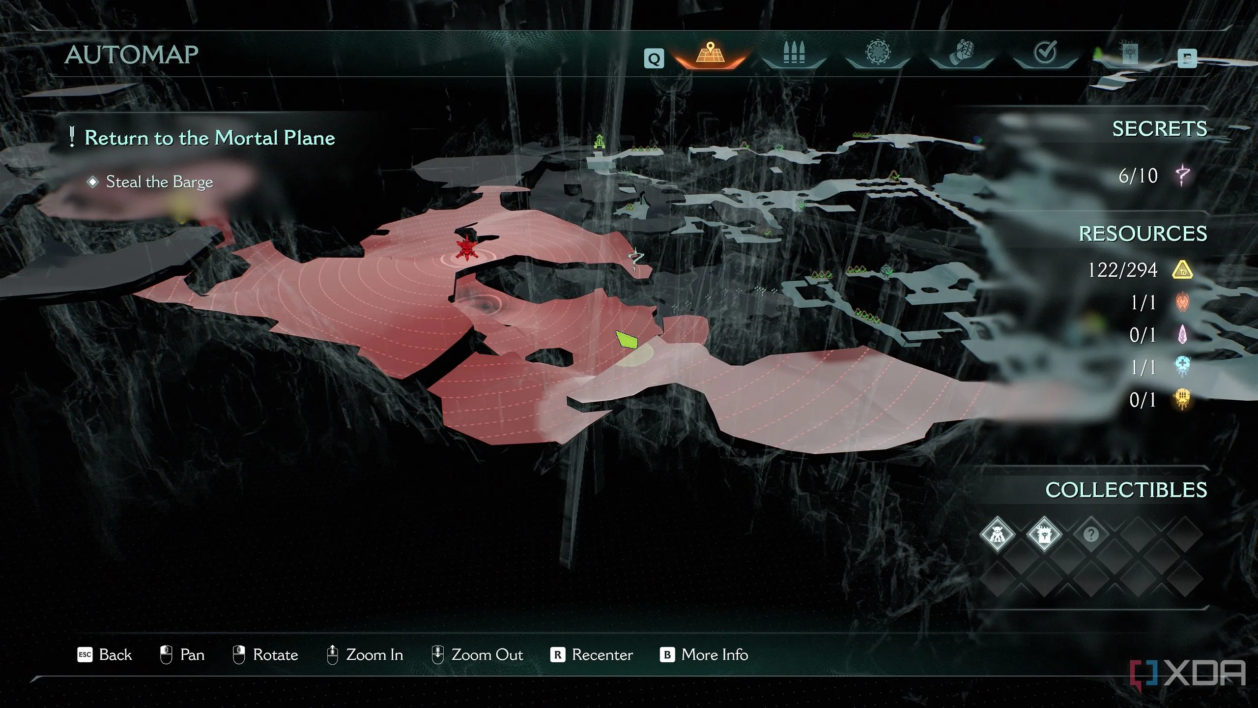 Bản đồ 3D chỉ vị trí đấu trường lớn với cọc vàng và tường bash trong Chapter 19 Doom: The Dark Ages