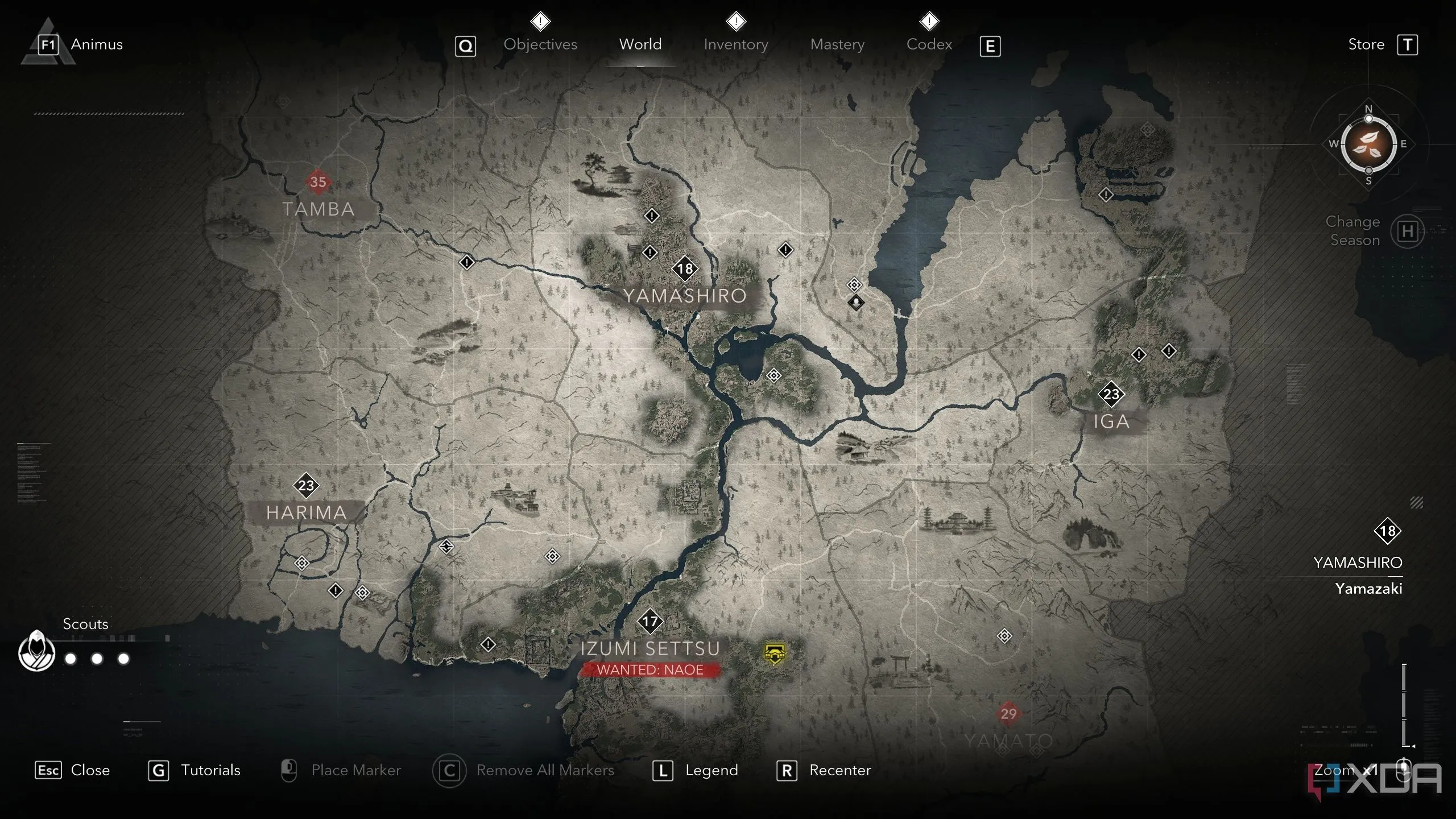 Bản đồ thế giới mở rộng lớn của Assassin's Creed Shadows với các điểm đến và khu vực cần khám phá