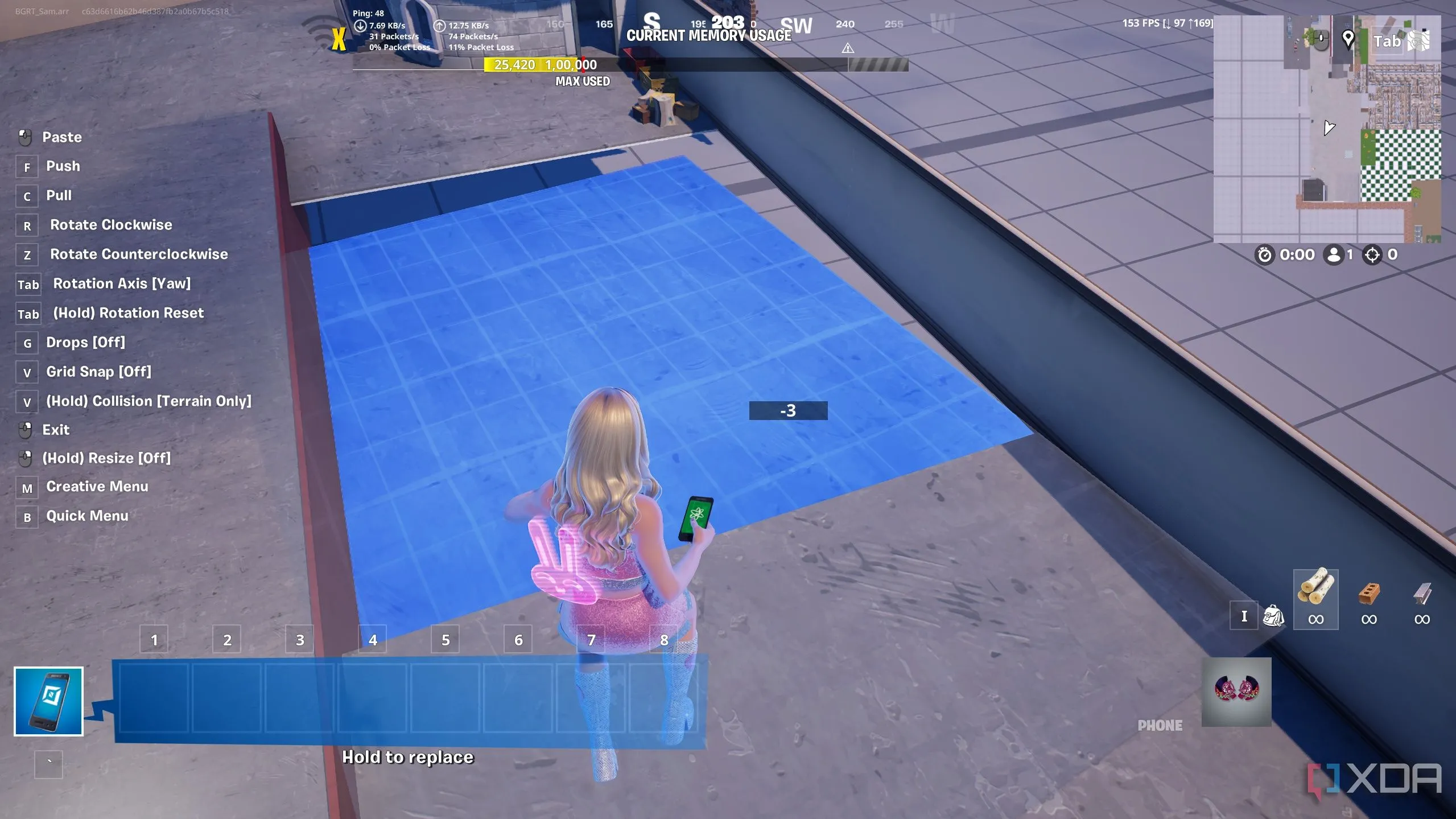 Bản đồ trường học đang xây dựng trong Fortnite Creative với các sàn nhà bị lệch, minh họa khó khăn khi thiếu kiểm soát