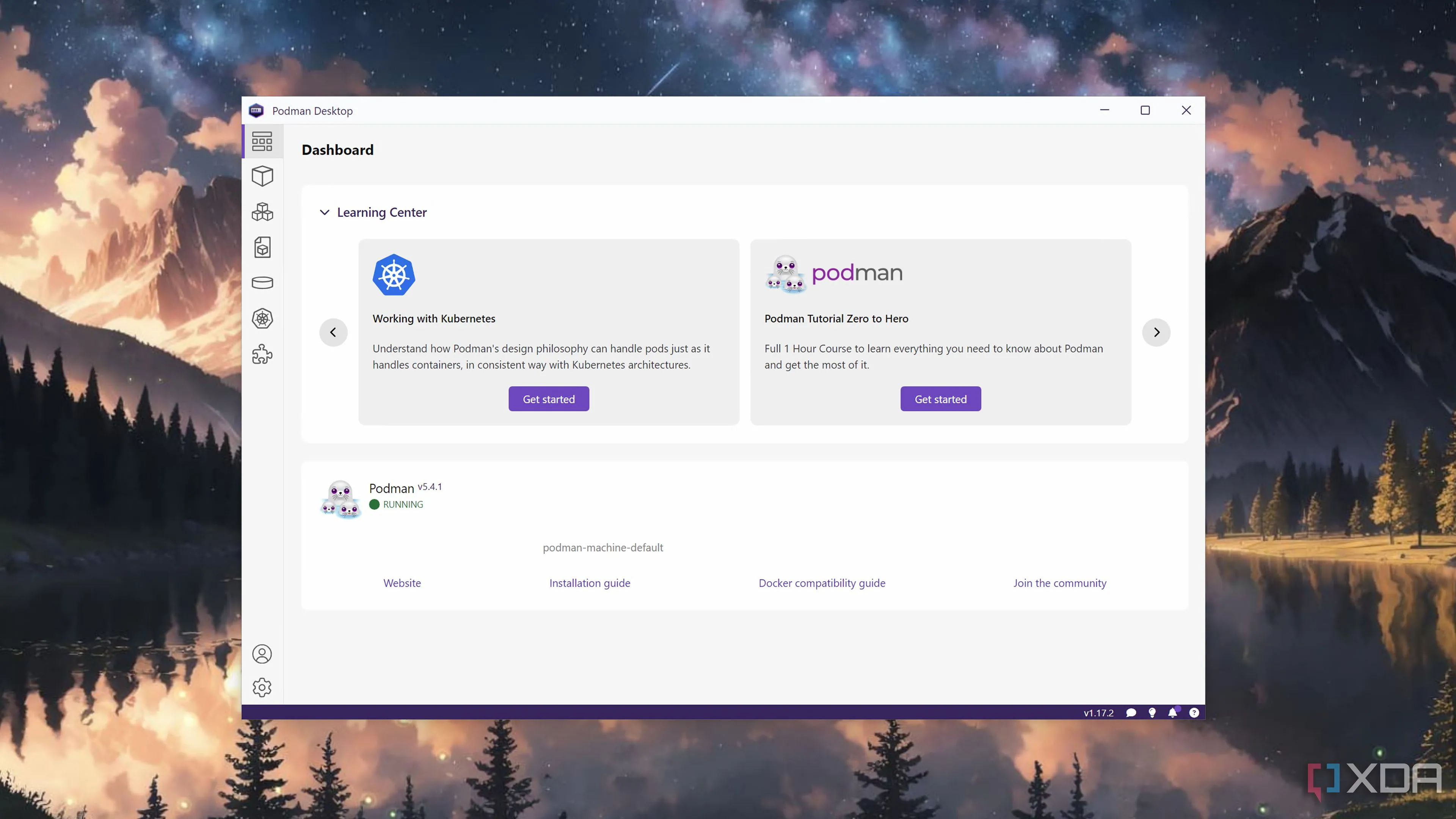 Bảng điều khiển (Dashboard) của Podman Desktop