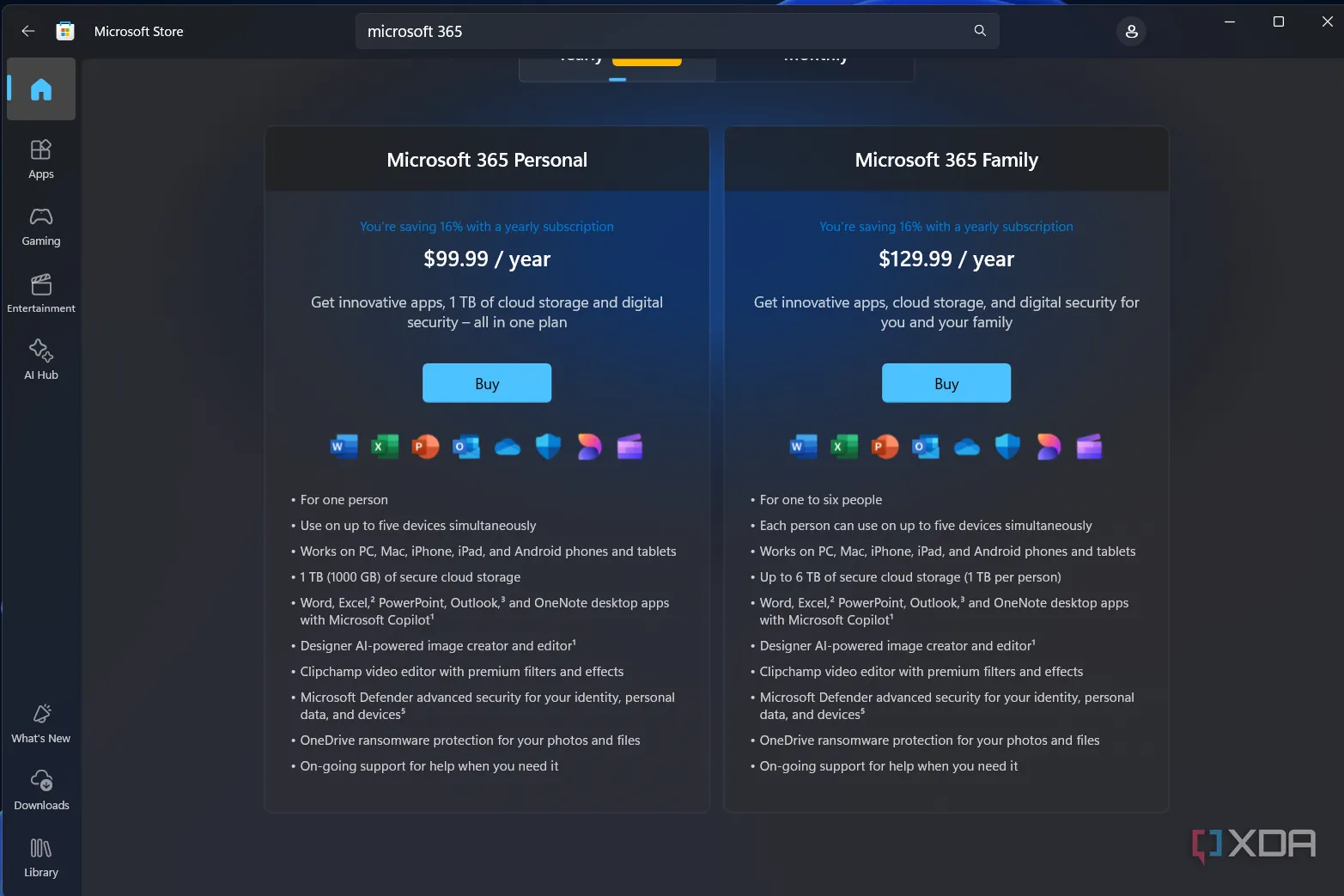 Bảng so sánh các gói Microsoft 365 Personal và Family