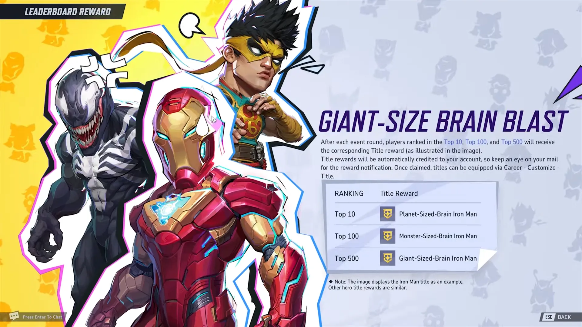 Bảng xếp hạng (Leaderboard) sự kiện Giant-Size Brain Blast trong Marvel Rivals.
