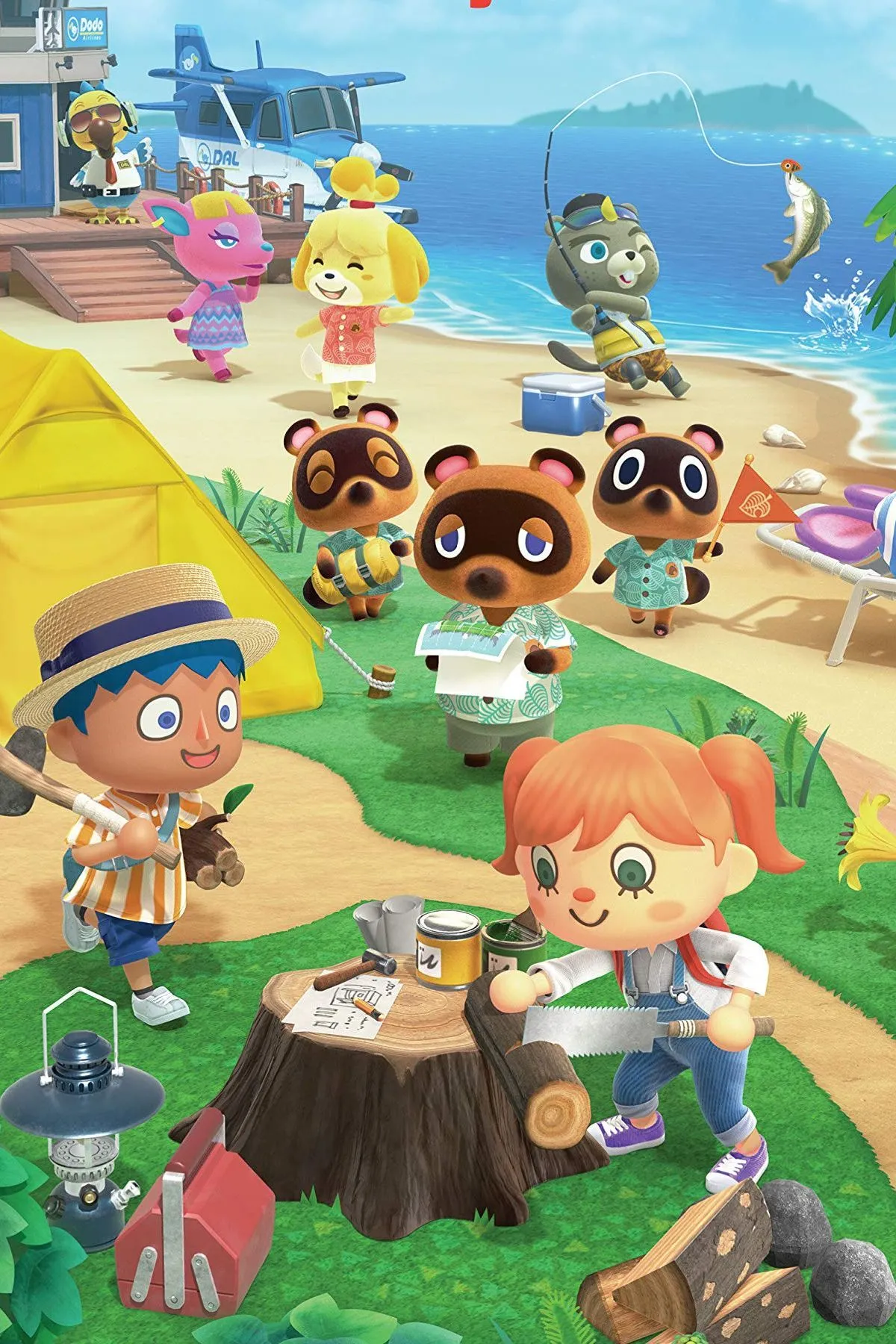 Bìa game Animal Crossing: New Horizons với các nhân vật và hòn đảo