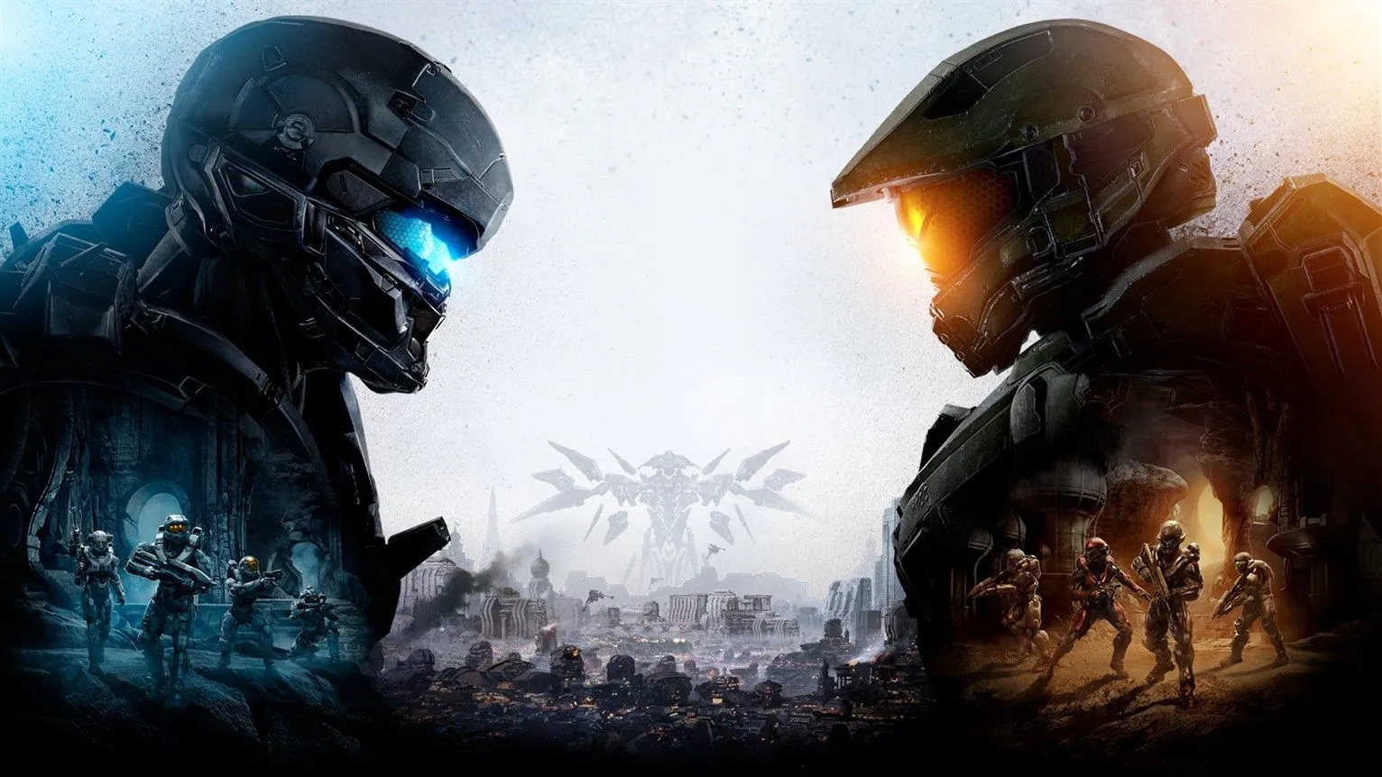 Bìa game Halo 5: Guardians với Master Chief và Fireteam Osiris