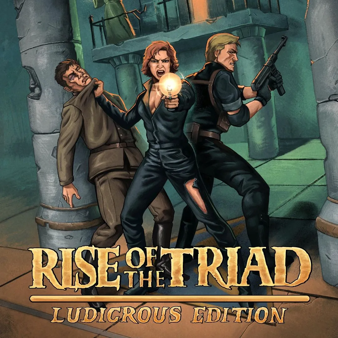 Bìa sản phẩm của game Rise of the Triad: Ludicrous Edition, một phiên bản remaster của tựa game bắn súng góc nhìn thứ nhất (FPS) nổi loạn từ thập niên 90.