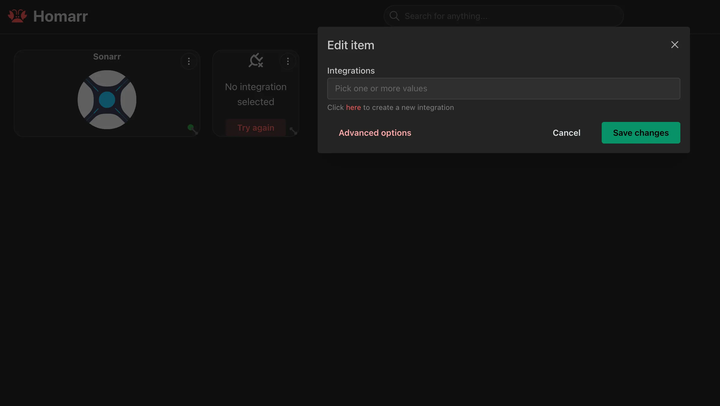 Biểu tượng các ứng dụng tích hợp trong Homarr như Plex, Radarr, Sonarr, qBittorrent