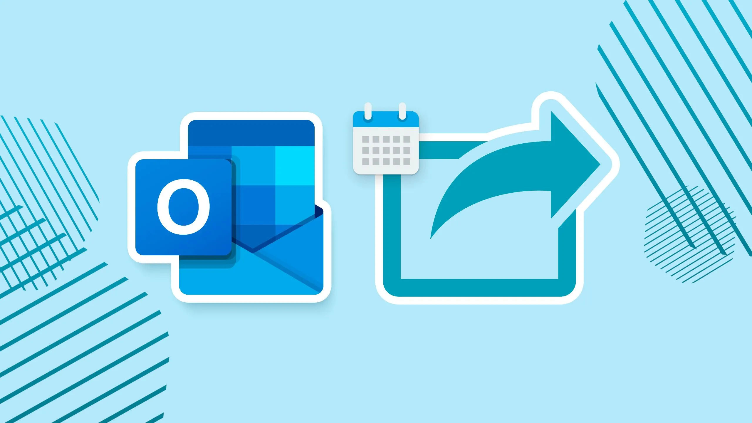 Biểu tượng chia sẻ lịch và email trong Microsoft Outlook trên nền xanh.