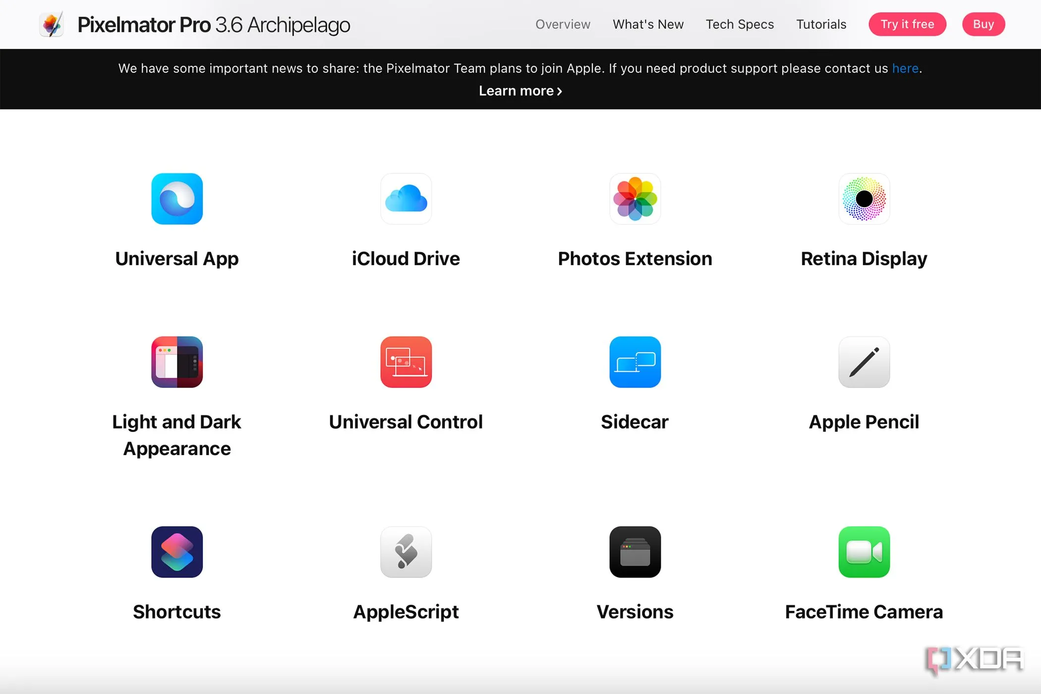 Biểu tượng Pixelmator Pro cùng các ứng dụng và thiết bị Apple như Photos và Apple Pencil, thể hiện khả năng tương thích cao trong hệ sinh thái Apple