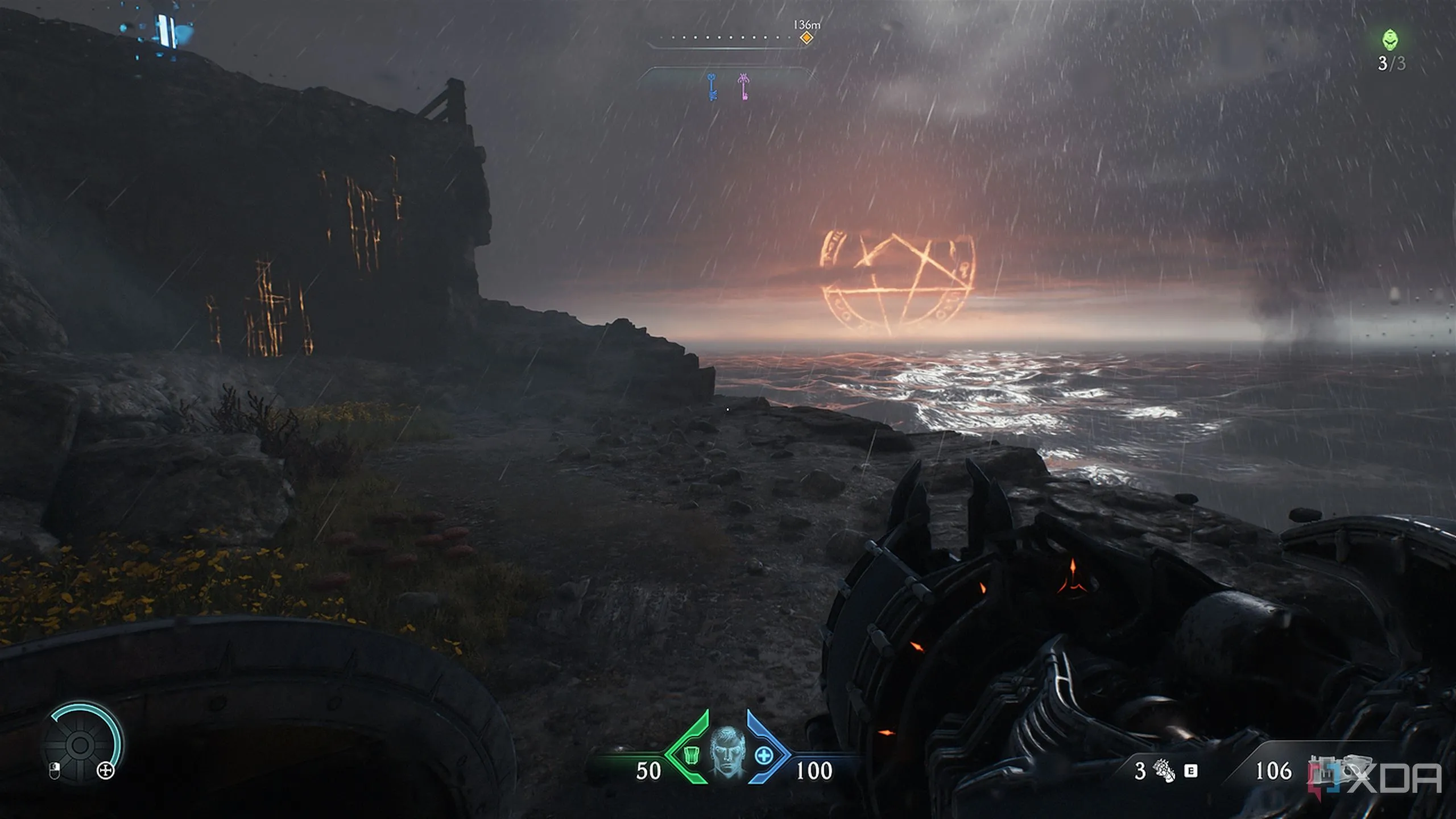 Biểu tượng quỷ dữ trên bầu trời, gần khu vực vách đá có thể leo lên để lấy Codex Page 1