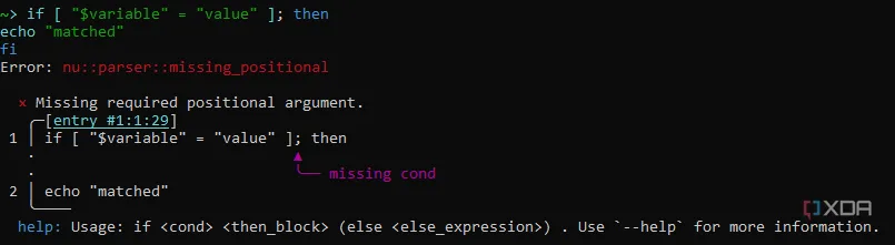 Biểu tượng thể hiện sự không tương thích của Nushell với các lệnh và script POSIX tiêu chuẩn