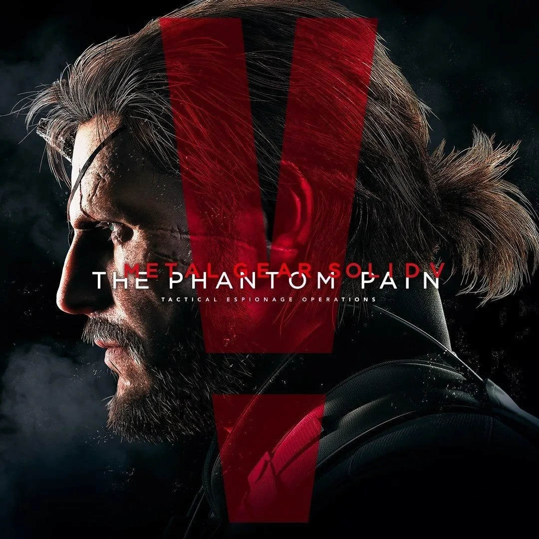 Big Boss trong Metal Gear Solid V The Phantom Pain trên nền bản đồ thế giới mở rộng lớn.