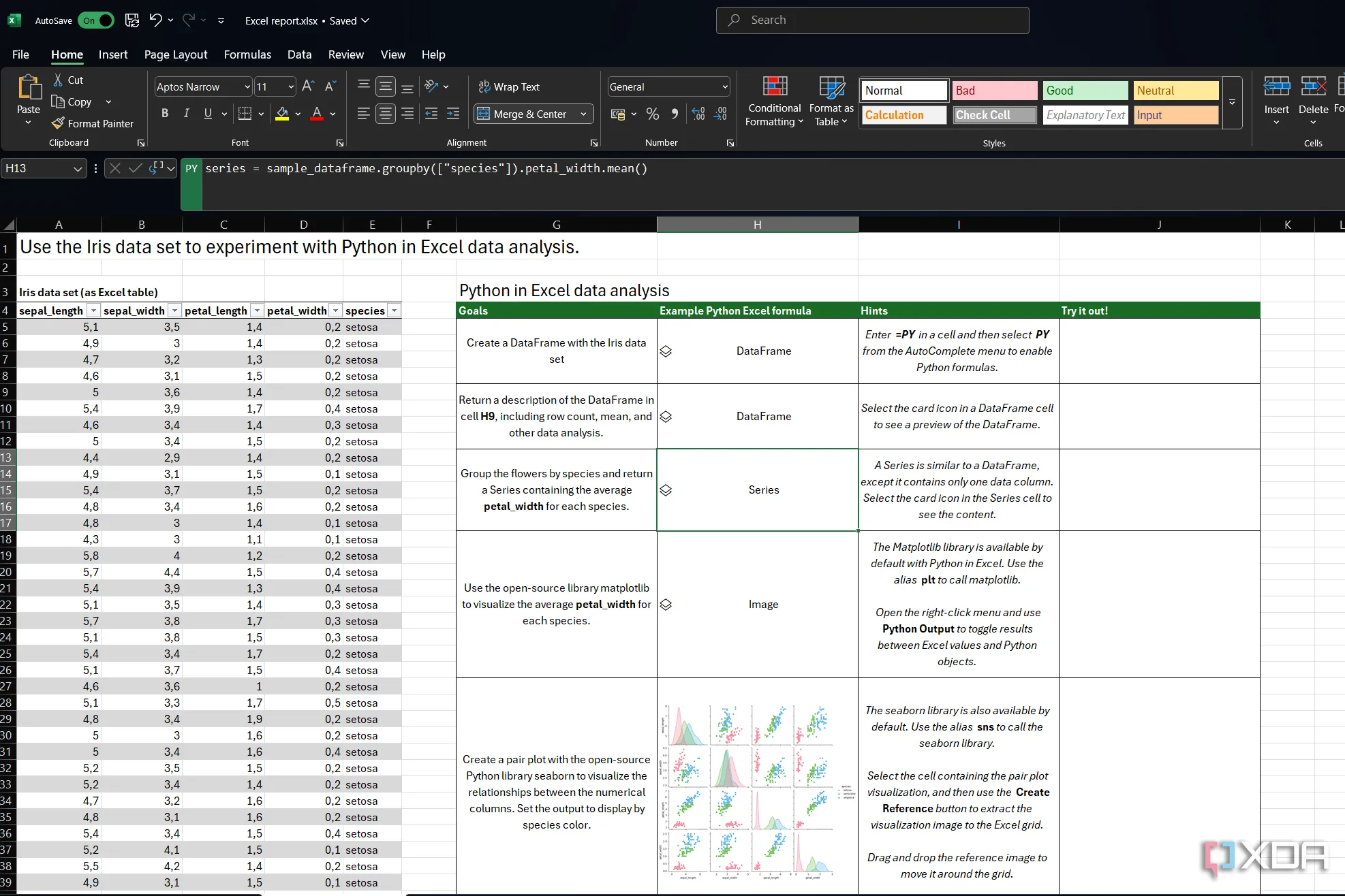 Bộ dữ liệu Iris mẫu trong Excel để học Python và thực hành