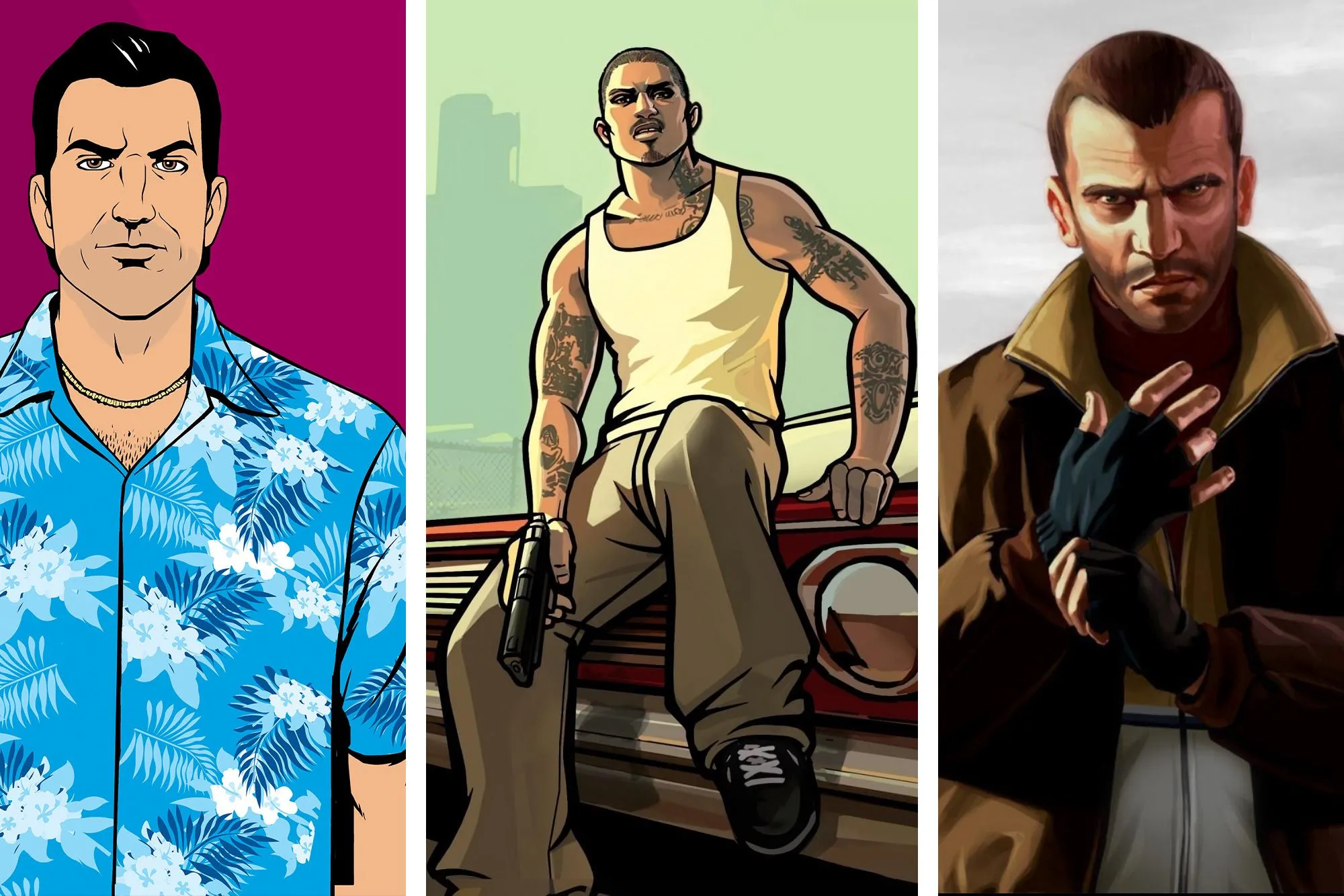Bộ sưu tập hình ảnh các nhân vật biểu tượng từ các phiên bản Grand Theft Auto của Rockstar Games