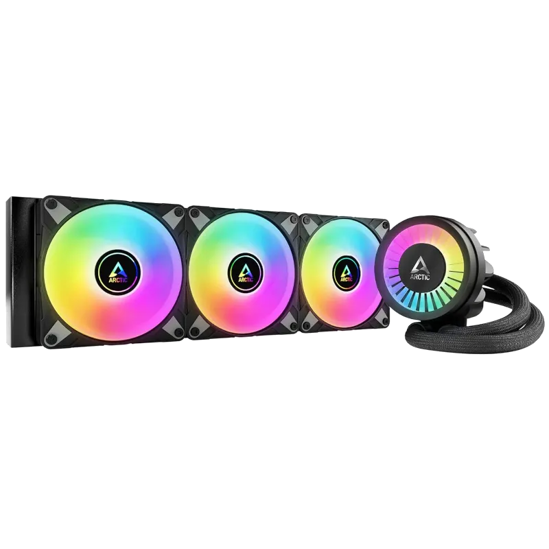 Bộ tản nhiệt nước AIO Arctic Liquid Freezer III 360 A-RGB với ba quạt, giải pháp làm mát hiệu quả cho CPU.