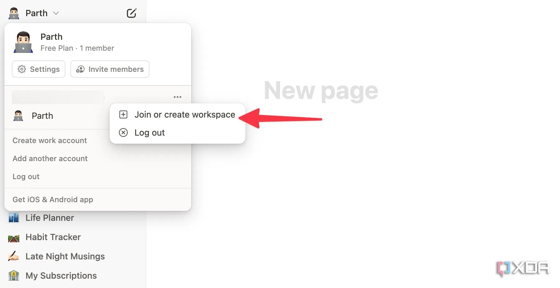 Bước tạo không gian làm việc (workspace) mới trong Notion để quản lý wiki dự án riêng biệt.