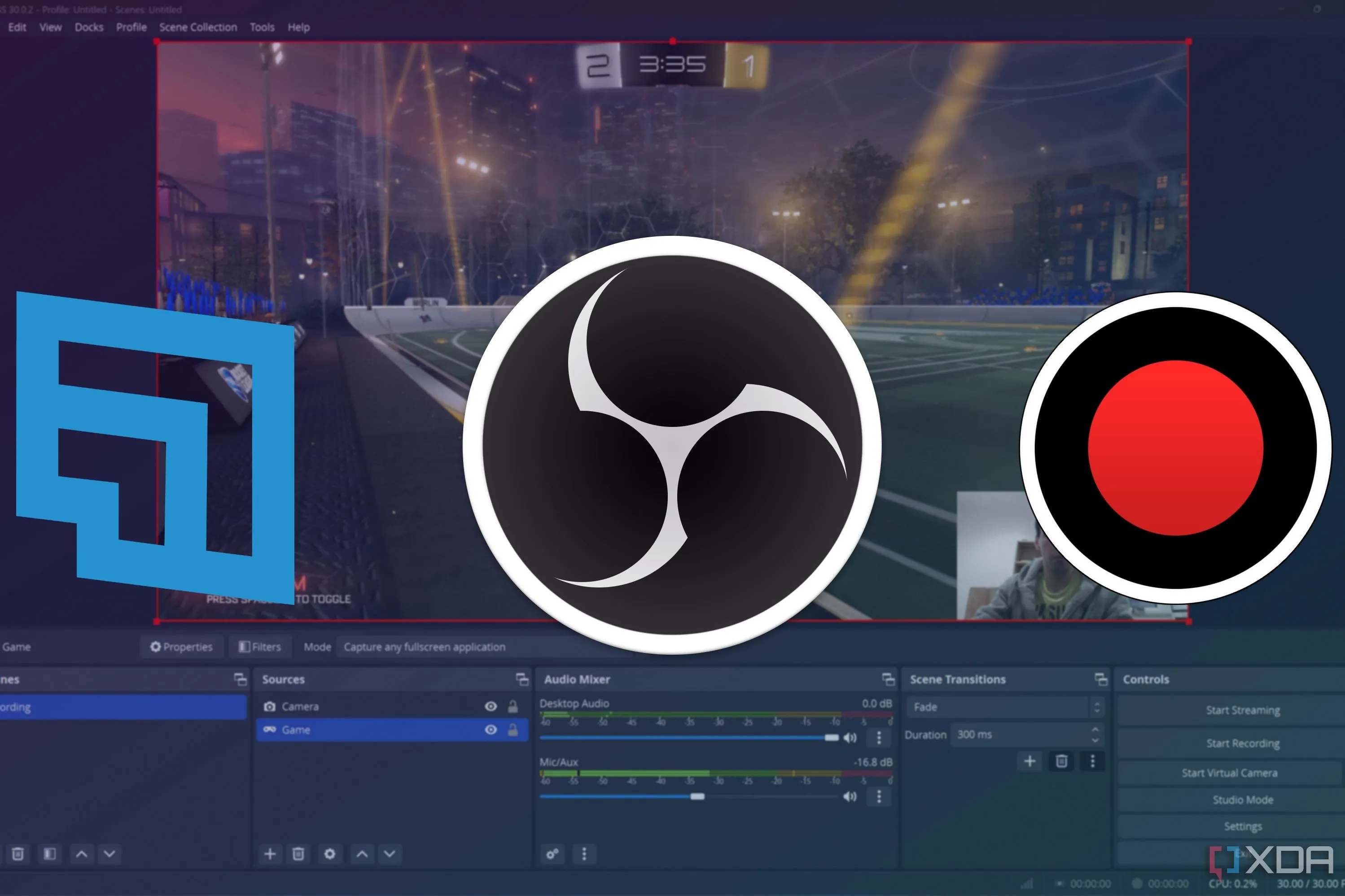 Các biểu tượng phần mềm ghi hình game phổ biến như OBS Studio, Outplayed, GeForce Experience