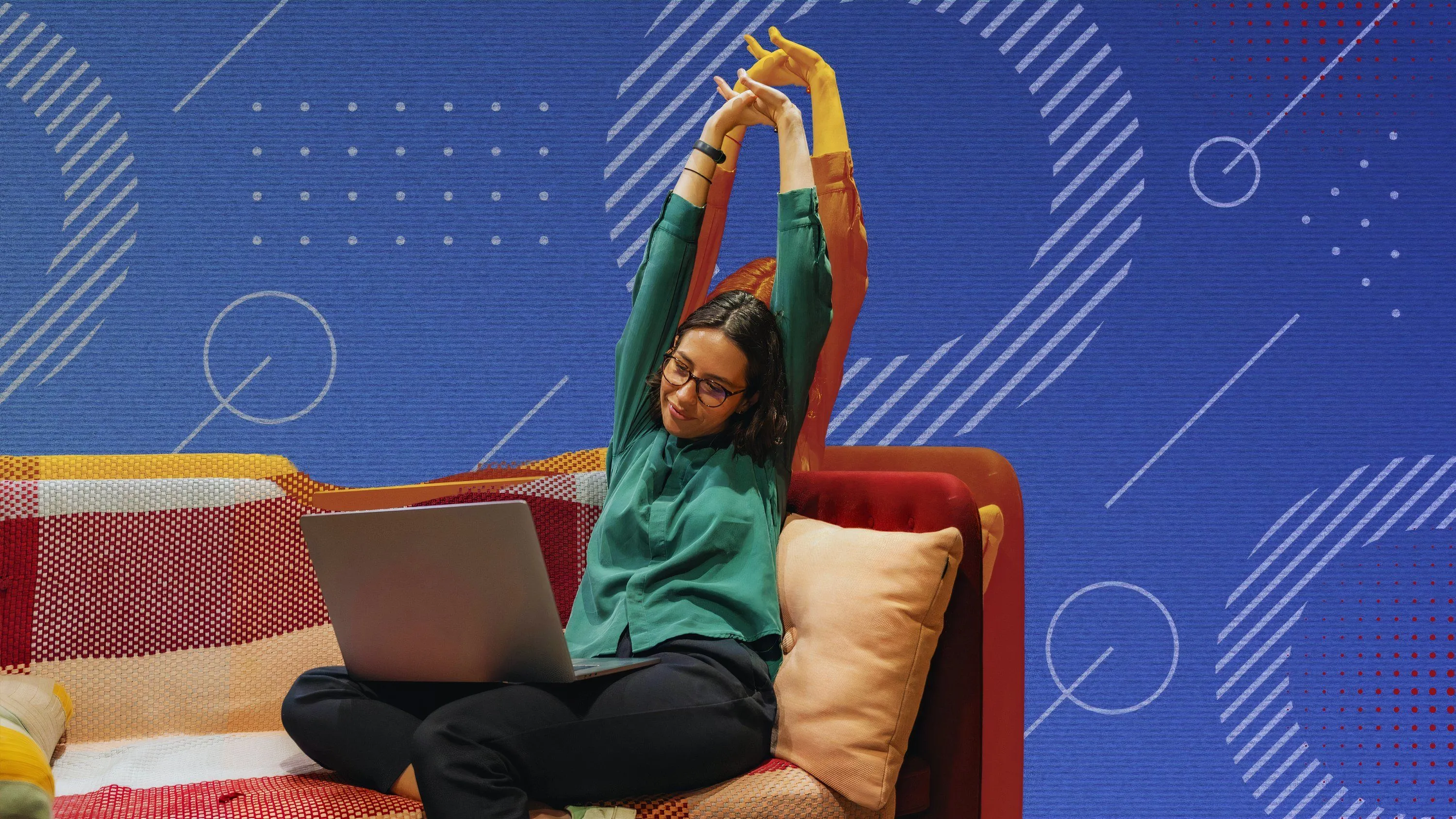 Các công cụ năng suất AI giúp tăng hiệu quả làm việc từ xa, minh họa bằng biểu tượng ứng dụng và ánh sáng xanh