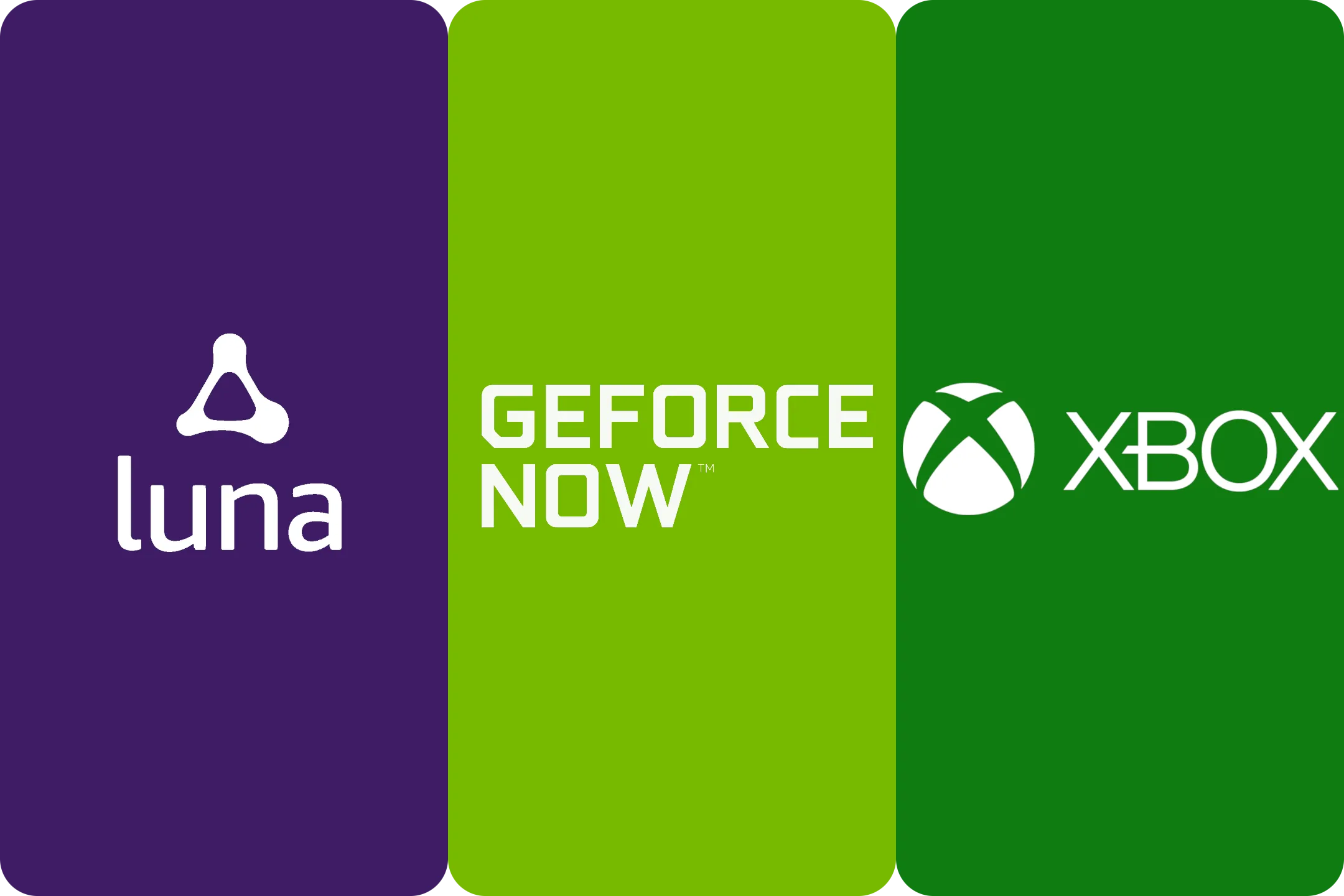 Các logo dịch vụ game đám mây gồm Amazon Luna, GeForce Now và Xbox