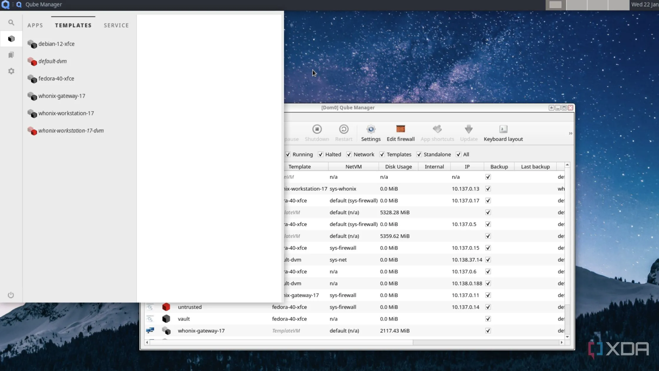 Các mẫu template trong hệ điều hành Qubes OS, một bản phân phối Linux tập trung vào bảo mật