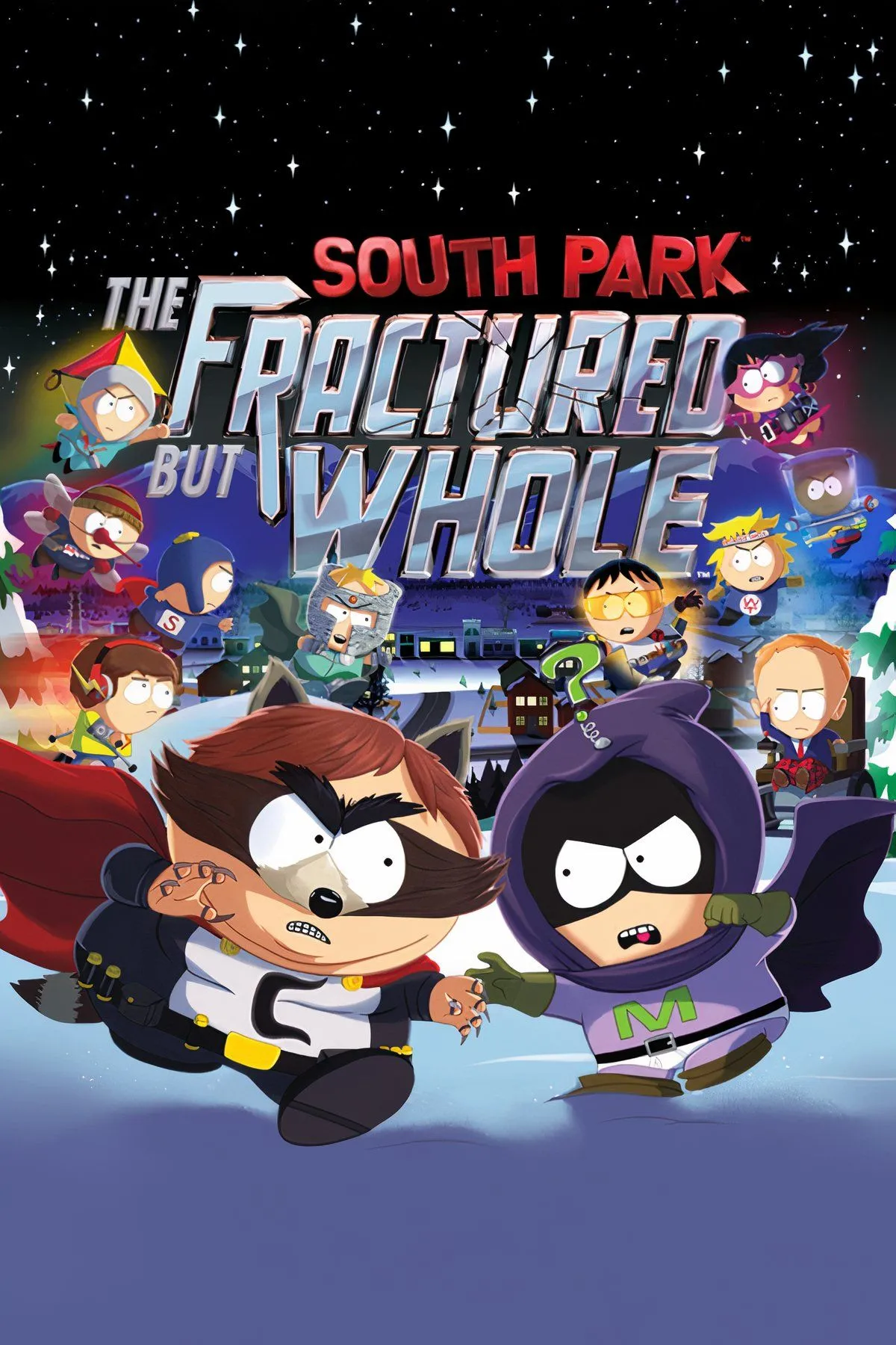 Các nhân vật chính của South Park trong trang phục siêu anh hùng từ game South Park: The Fractured but Whole, thể hiện phong cách RPG hài hước độc đáo