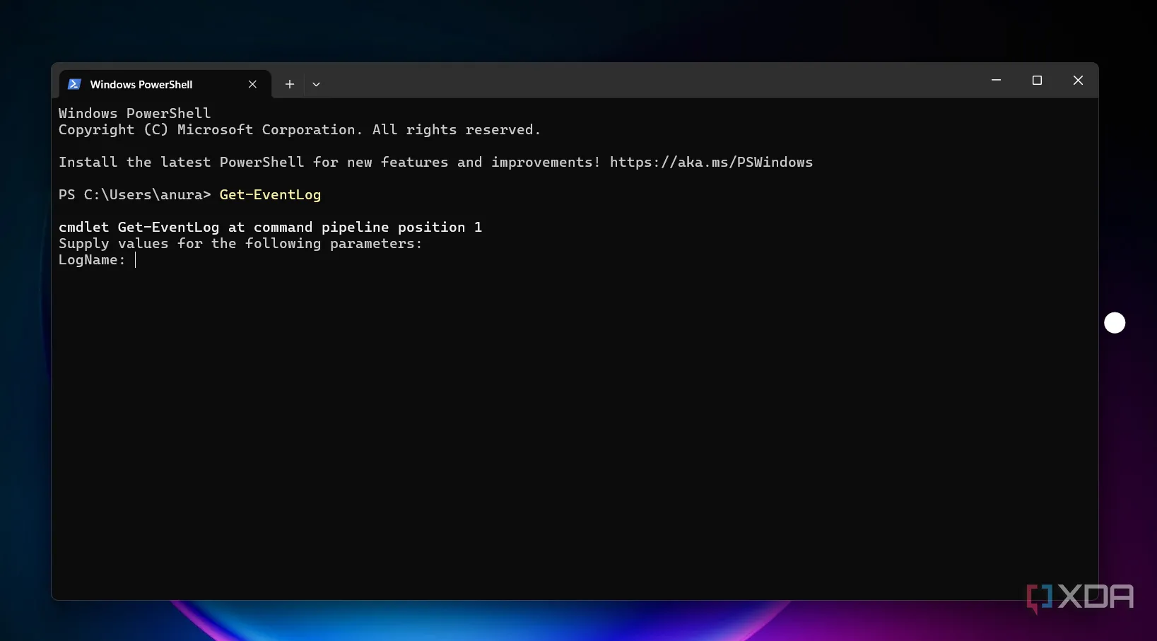 Các sự kiện hệ thống được hiển thị trong PowerShell sau khi sử dụng lệnh Get-EventLog