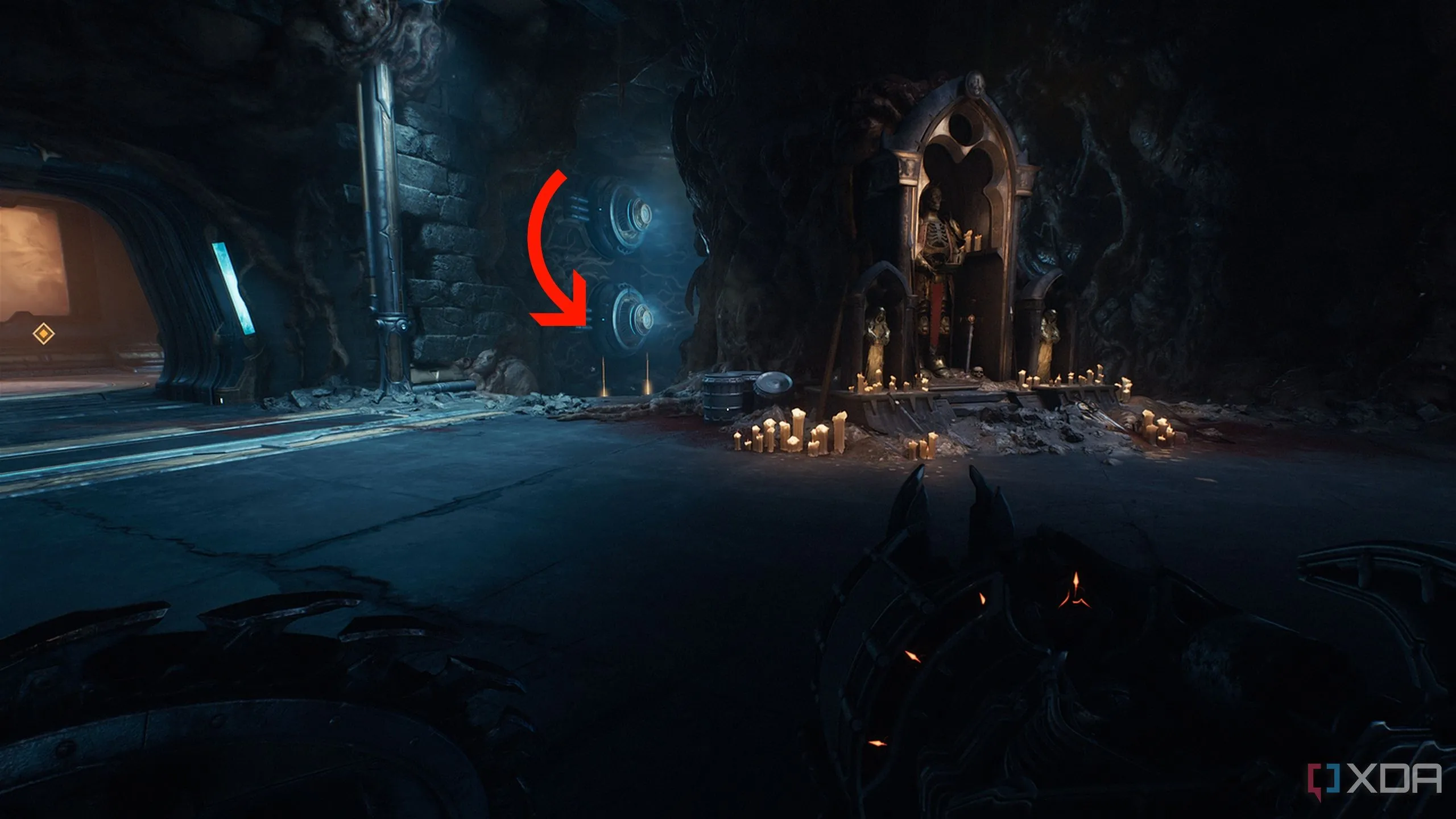 Các thỏi vàng được giấu sau Sentinel Shrine trong Doom: The Dark Ages Hebeth
